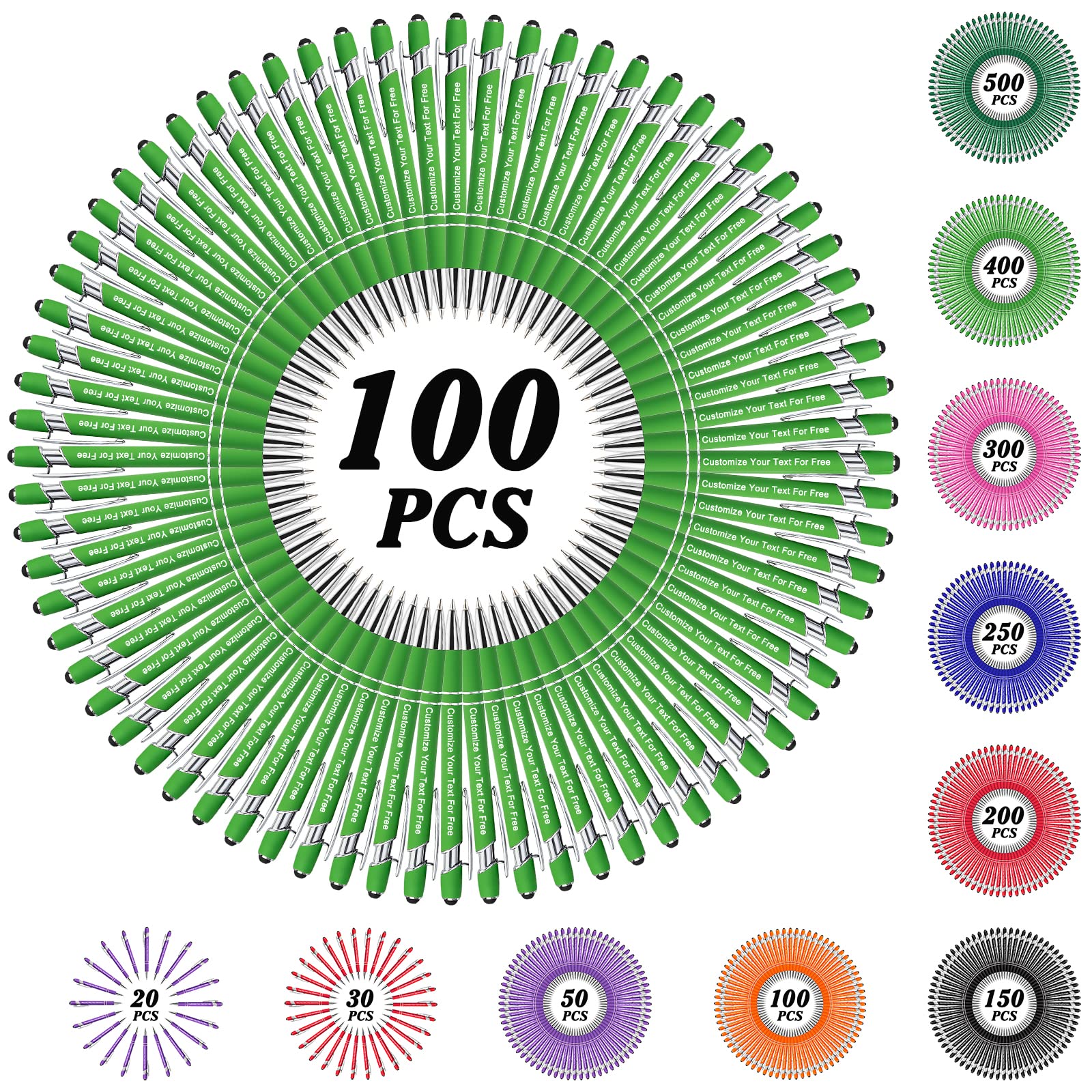 500 Pcs Custom Engraved Pens Bulk - Personalized Ballpoint Pens with Free Name/Text Engraving - Stylus Tip Pens for Office, School, Business, Graduation Gifts & Anniversaries (100 Packs) - Perfect for Corporate Events, Promotional Giveaways & Special Occasions