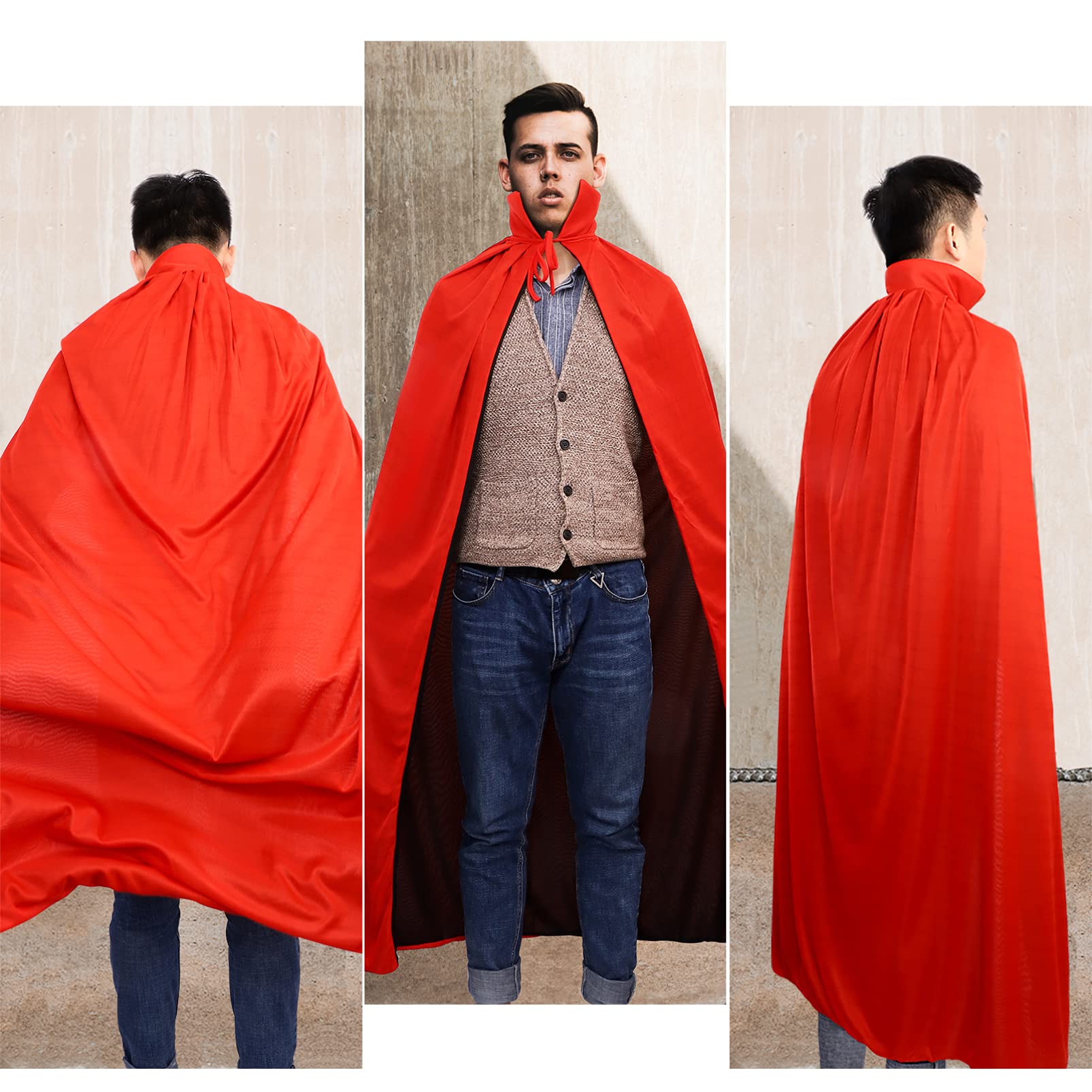 Veemoon Black & Red Reversible Cape - Adult Halloween Bat Costume Cloak with Hood & Lace-Up Design | Vampire Cosplay Cloak for Women | Perfect for Halloween Parties, Cosplay Events & Gothic Fashion