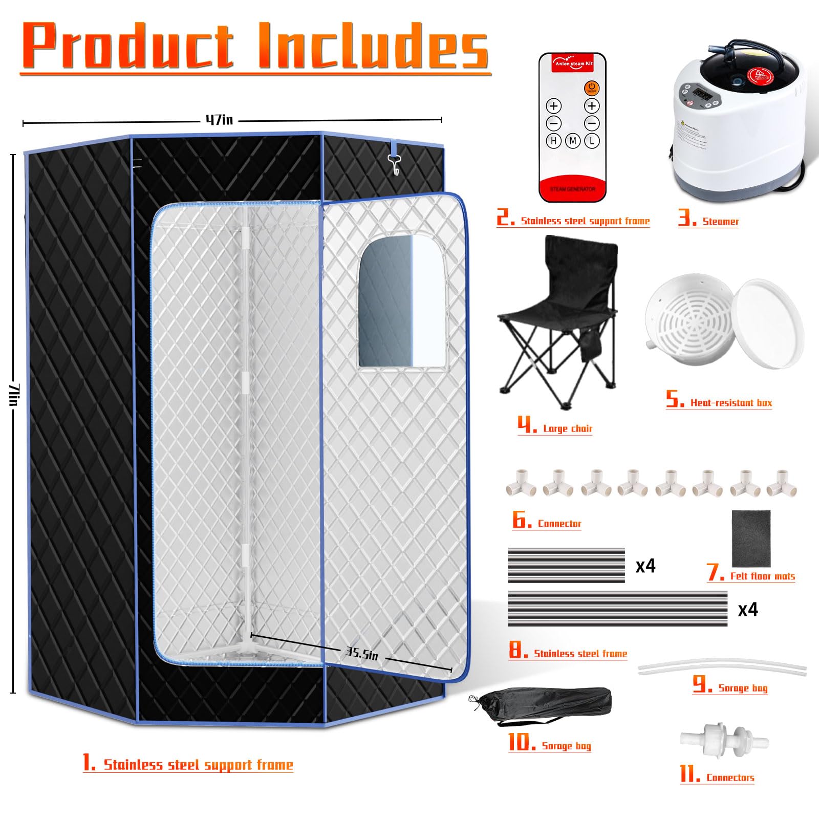 XXL Portable Sauna for Home & Outdoor Use - Fast Heating 3L Steam Generator with Oversized Chair | Perfect for Athletes, Relaxation & Detox