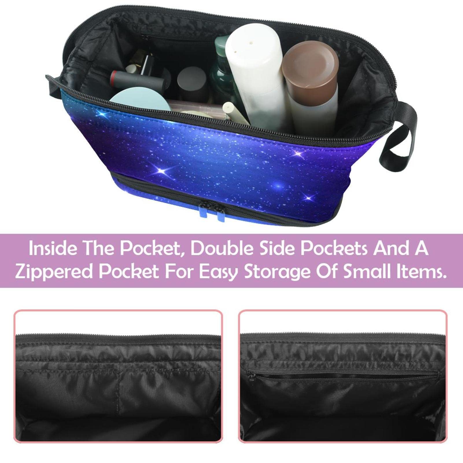 Stylish Large Makeup Bag for Women - Waterproof Travel Cosmetic Organizer with Brush Holder, Sky Purple Galaxy Design - Perfect for Travel, Gym & Daily Use