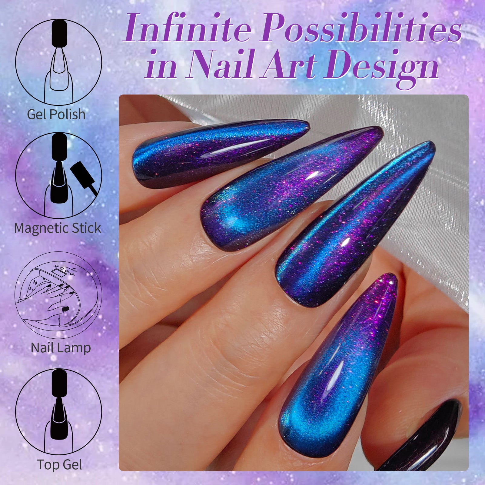 Auroras Cat Magnetic Gel Polish MY311 Night Purple 15ml - Long Lasting Nail Polish for Professional Salon & Home Manicure - Perfect for Parties, Weddings & Special Occasions