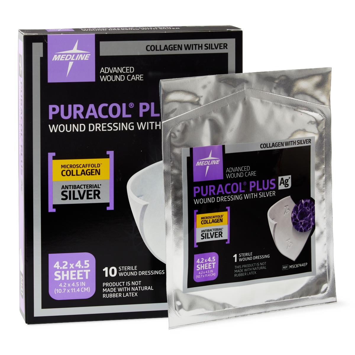 Puracol Plus AG Collagen Dressings, 4.25x4.5 Inches, Box of 10 - Advanced Wound Care for Chronic Ulcers, Burns & Surgical Wounds | Medical Grade Collagen Bandages for Faster Healing