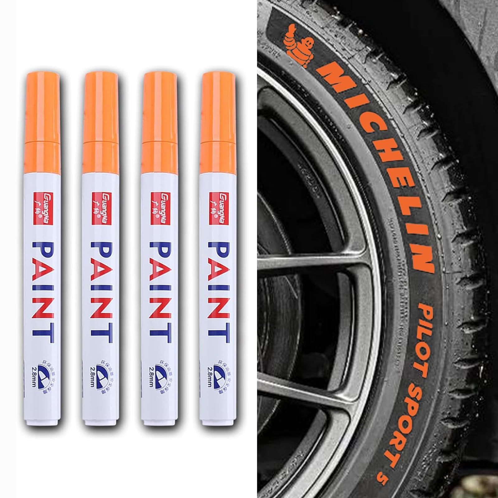 Waterproof Car Tire Paint Pen - Orange Tire Marker for Tire Lettering & Custom Designs | Durable, Long-Lasting Ink for Car, Truck & Motorcycle Tires | Perfect for DIY Auto Detailing & Personalization