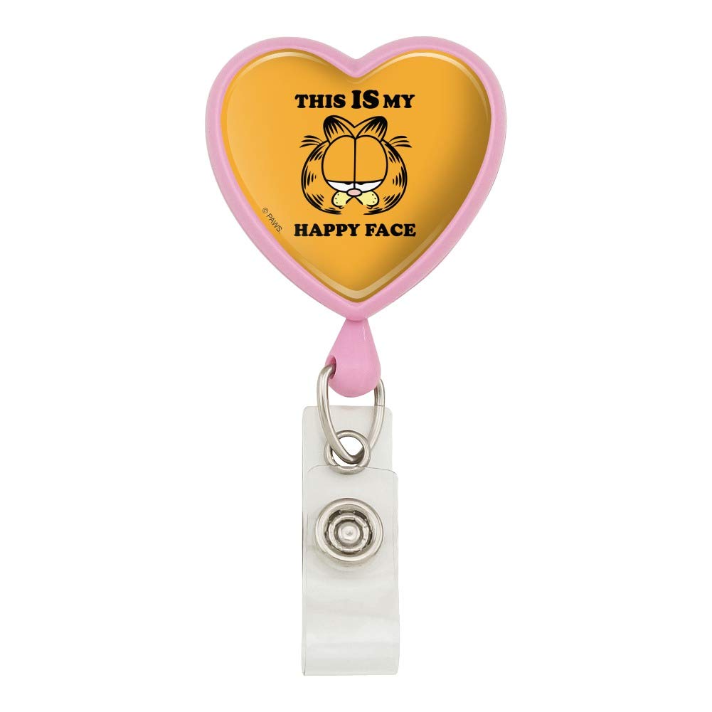 Garfield 'This is My Happy Face' Heart Lanyard with Retractable Reel - Cute Cartoon ID Badge Holder for Work, School & Events | Officially Licensed Garfield Merchandise