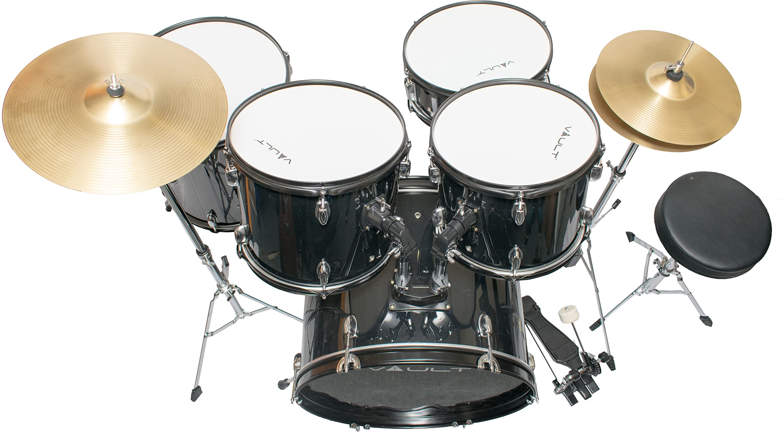Vault Standard 5-Piece Acoustic Drum Kit with Drumsticks, Drum Throne & Cymbals - Complete Drum Set for Beginners, Practice, Live Performances & Home Studio Recording
