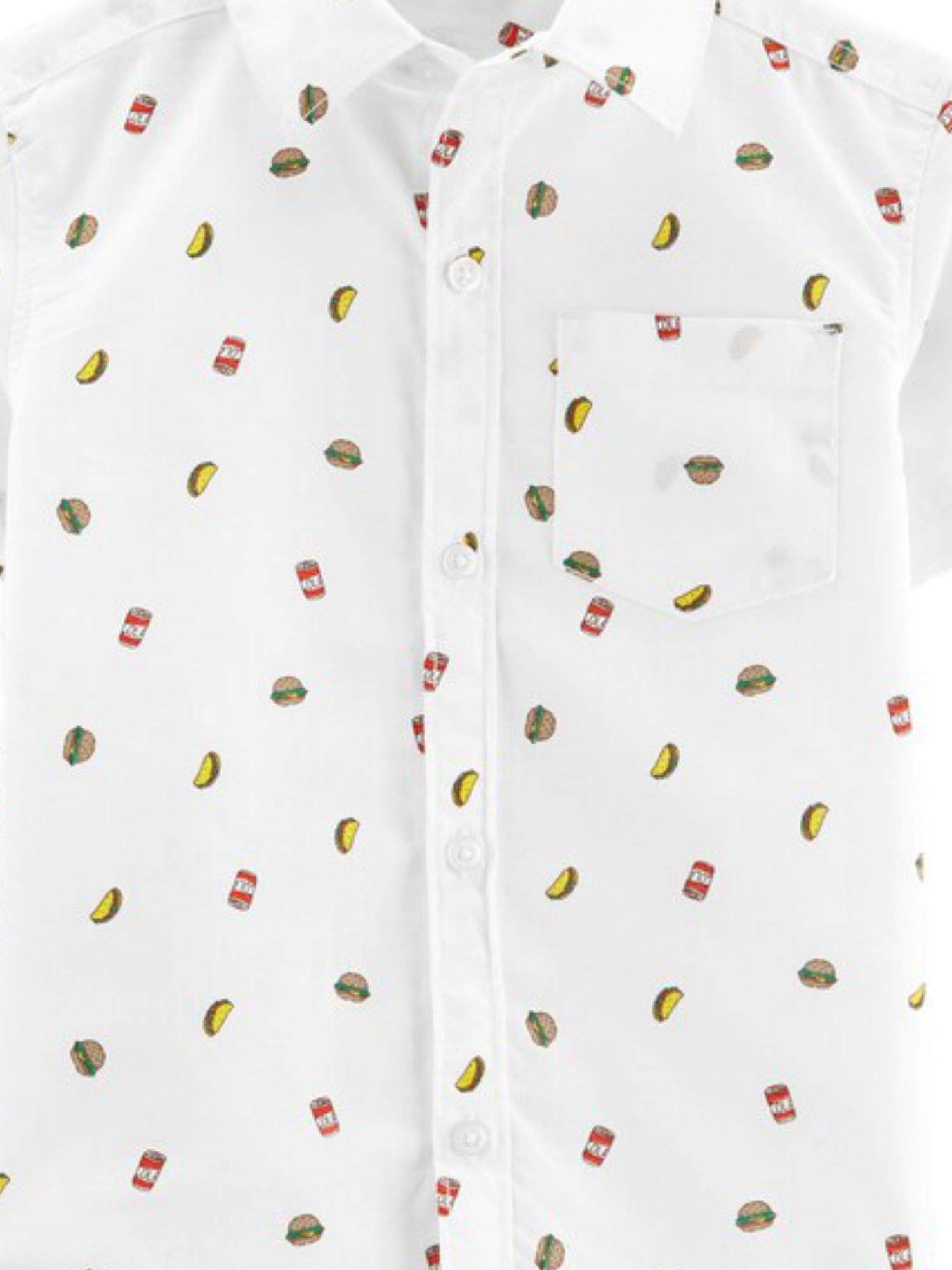 Carters Toddler Boys White Taco Print Button Up Shirt & Shorts Outfit Set - Casual Summer Beach Wear for Boys 1-3 Years