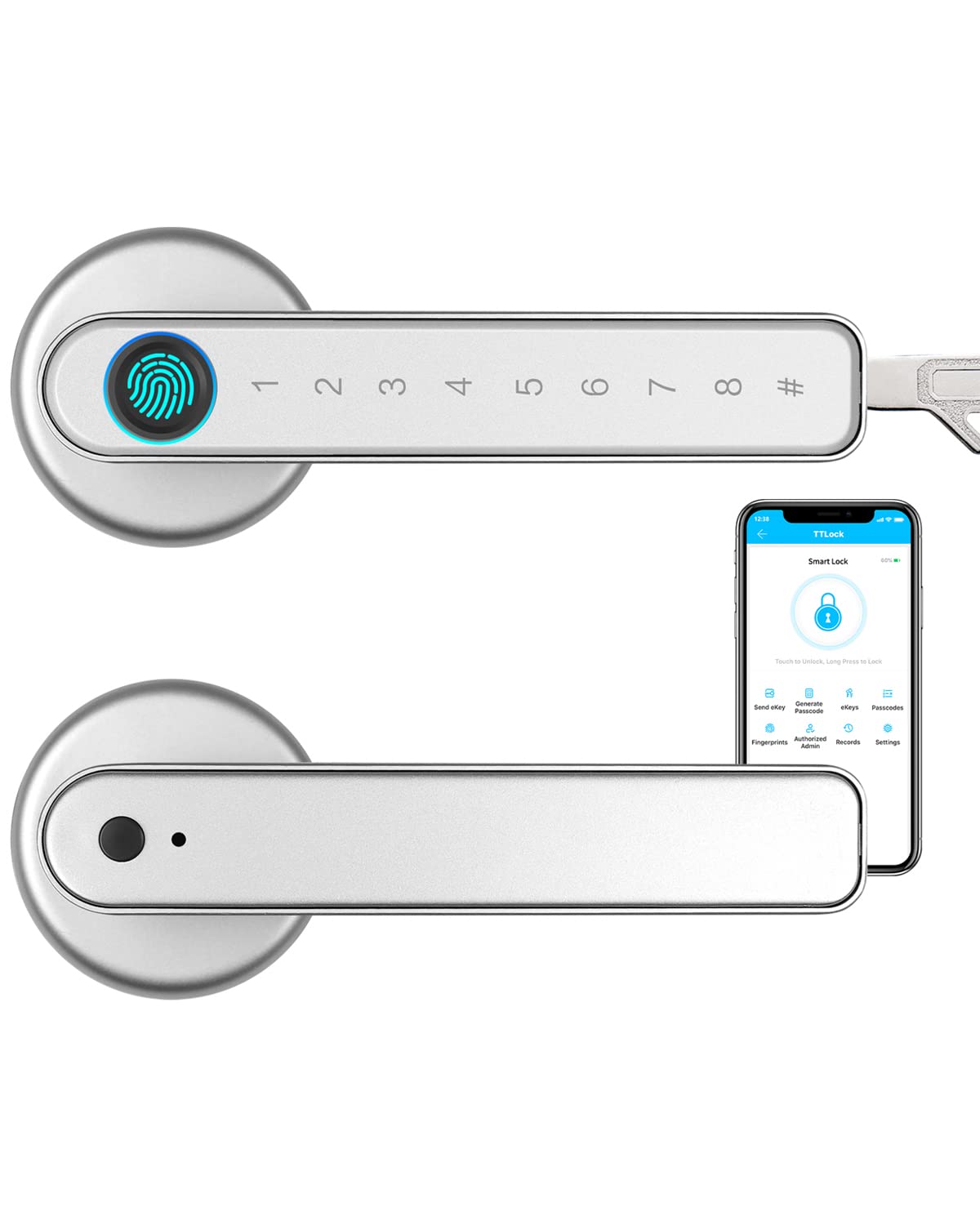 YRHAND Smart Fingerprint Door Lock with Mobile App, Bluetooth & Keypad - Electronic Digital Lock for Bedroom, Hotel, Airbnb & Interior Doors | Keyless Entry, Home Security & Smart Access Control