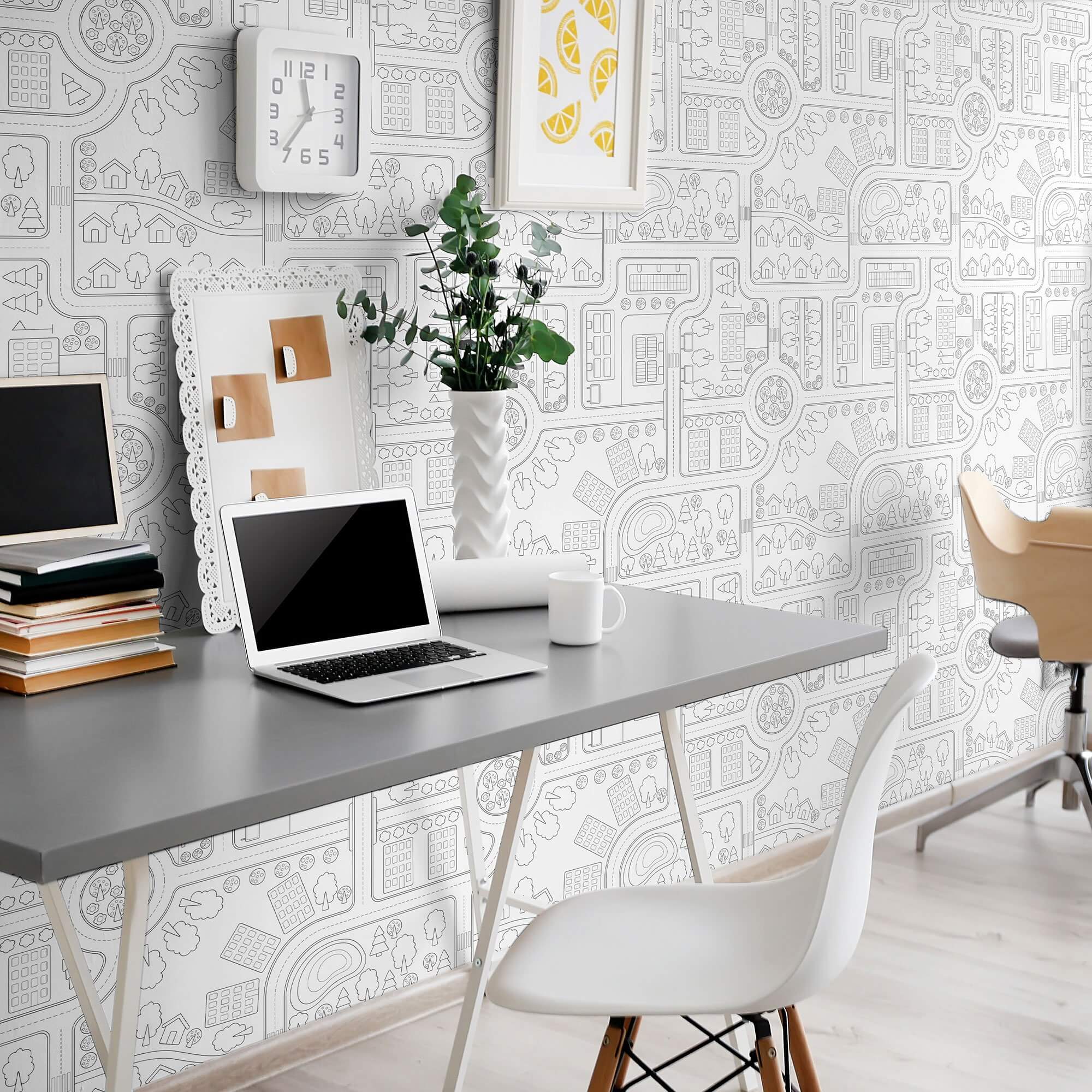 Black City Themed Peel and Stick Removable Wallpaper - Self-Adhesive Decorative Wall Covering for Bedroom, Living Room, Office - Easy to Install & Remove Without Damage