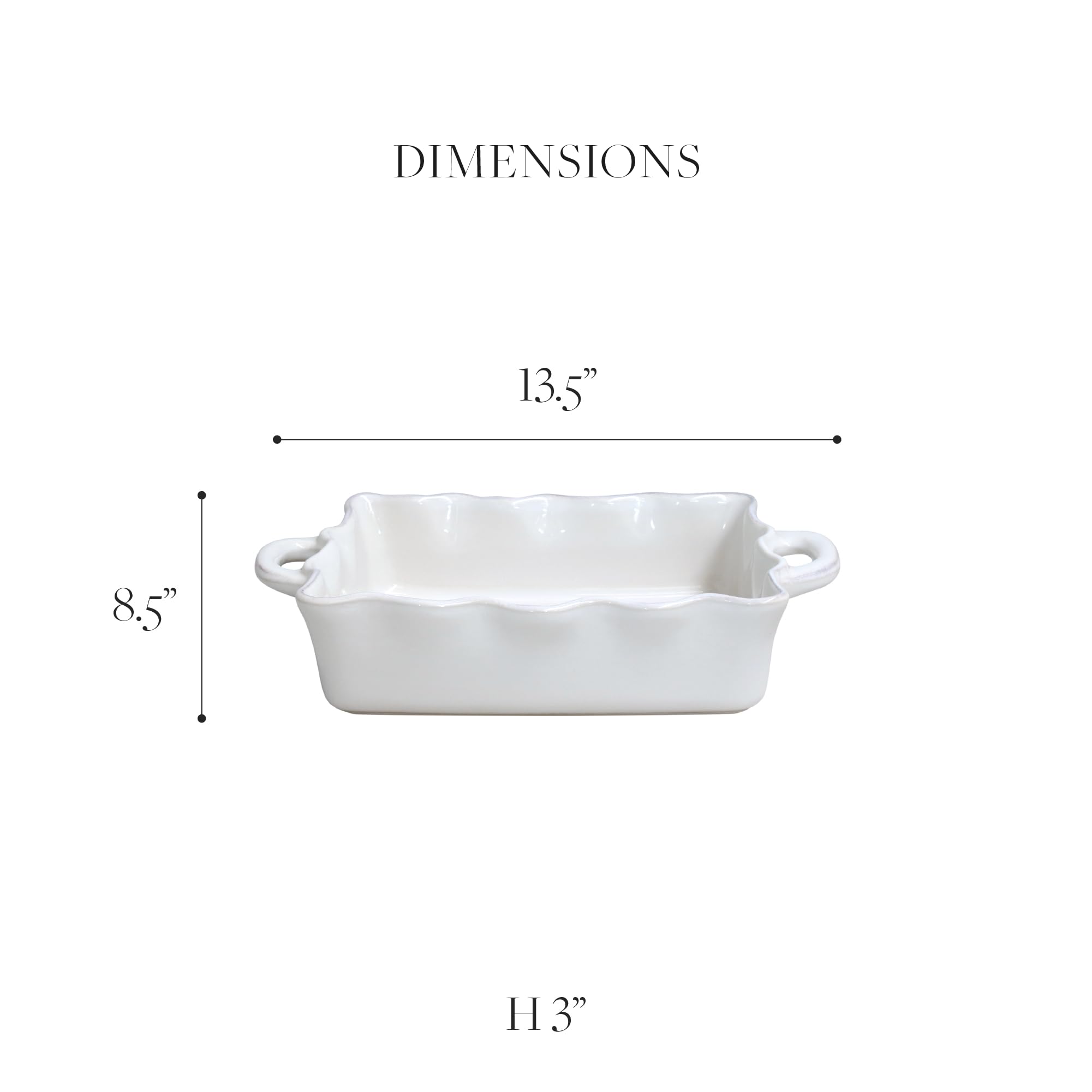 Casafina 13.5x8.5 Inch White Ceramic Rectangular Ruffled Baker - Oven & Dishwasher Safe Baking Dish with Food Safe Glaze, Restaurant Quality Dinnerware for Casseroles, Lasagna, and Holiday Serving