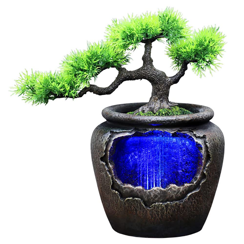 Indoor Tabletop Fountain with LED Lights - Small Resin Rockery Water Feature for Home & Office Feng Shui Decor | Perfect for Meditation, Relaxation, and Stress Relief