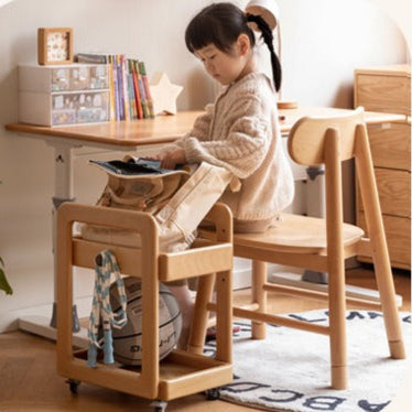 Solid Wood Beech & Rubber Kids Under Desk Mobile Storage Rack - Modern Organizer for Toys, Books & School Supplies in Bedroom or Playroom