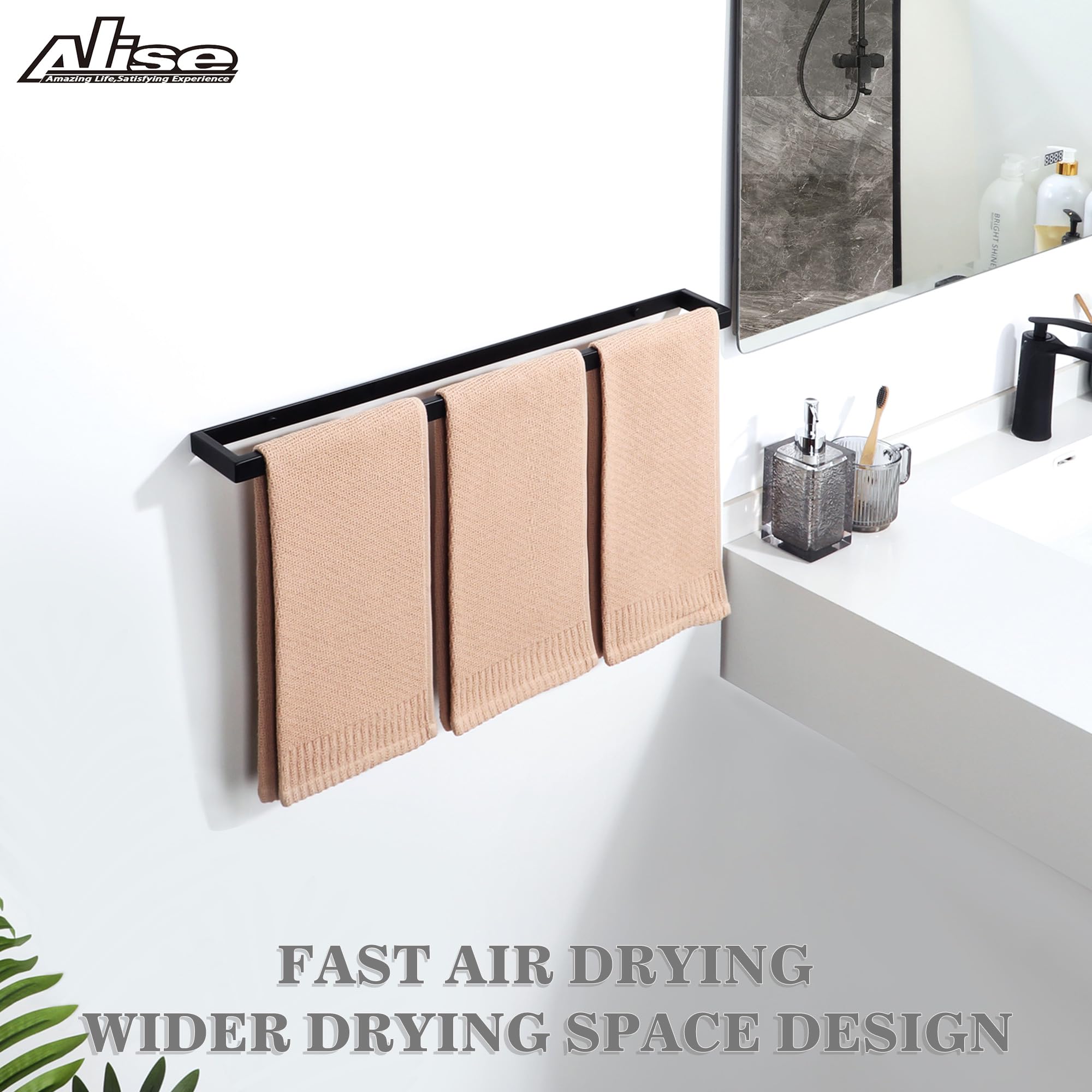 24 Inch Stainless Steel Bath Towel Bar - SUS304 Matte Black Wall Mounted Towel Holder for Bathroom, Lavatory & Hand Towel Hanging - Perfect for Modern Home, Spa & Hotel Decor