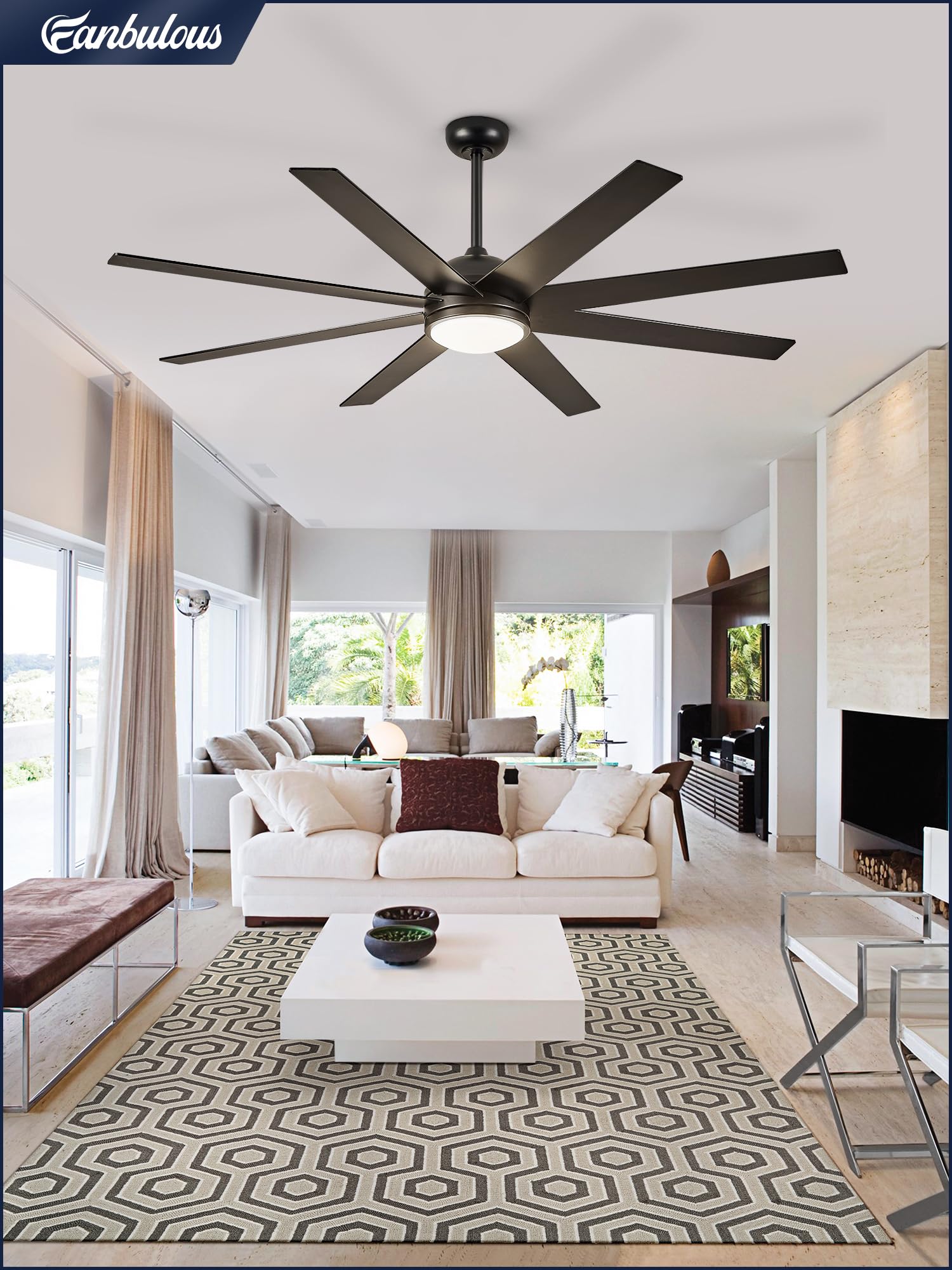 72 Inch Black Ceiling Fan with Lights and Remote - 6 Speed Quiet DC Motor, Reversible Blades, 3 CCT Lighting for Living Room, Bedroom & Outdoor Patio Use