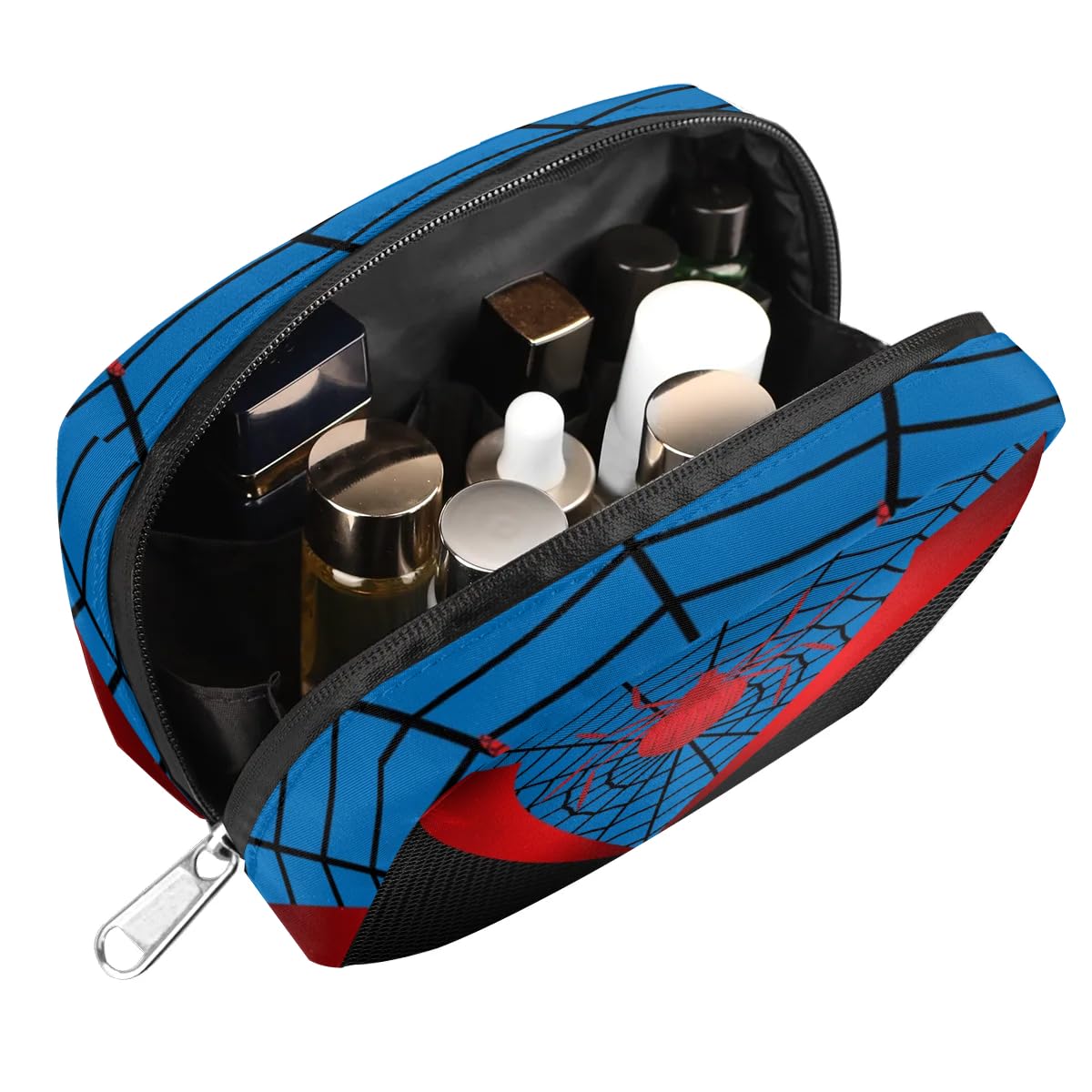 Spider Web Kids Toiletry Bag for Boys & Teens - Waterproof Cosmetic Travel Bag for Toddler, Small Blue Wash Bag for Weekend Trips & Sleepovers - Perfect for School, Camping, and Family Vacations