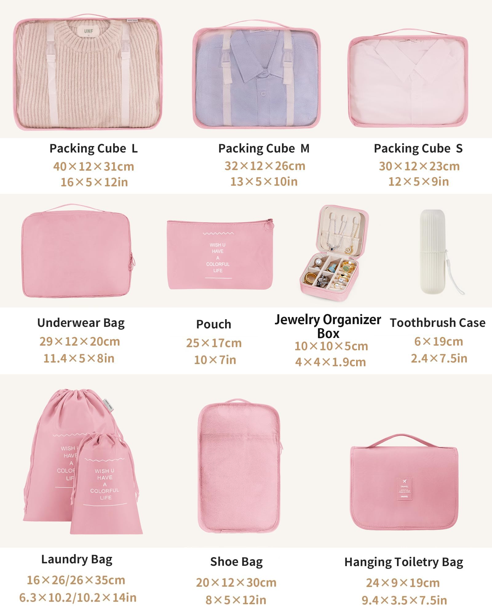11-Piece Packing Cubes Set for Travel - Suitcase & Luggage Organizer Bags with Toiletry Bag | Travel Essentials in Pink | Perfect for Business Trips, Vacations & Weekend Getaways