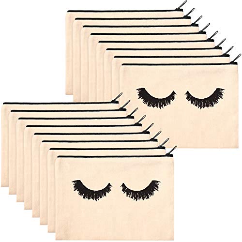 18-Piece Canvas Eyelash Makeup Bag Set - Zippered Cosmetic & Toiletry Pouch for Women & Girls (Medium, Beige) - Perfect for Travel, Salon Storage & Beauty Organization