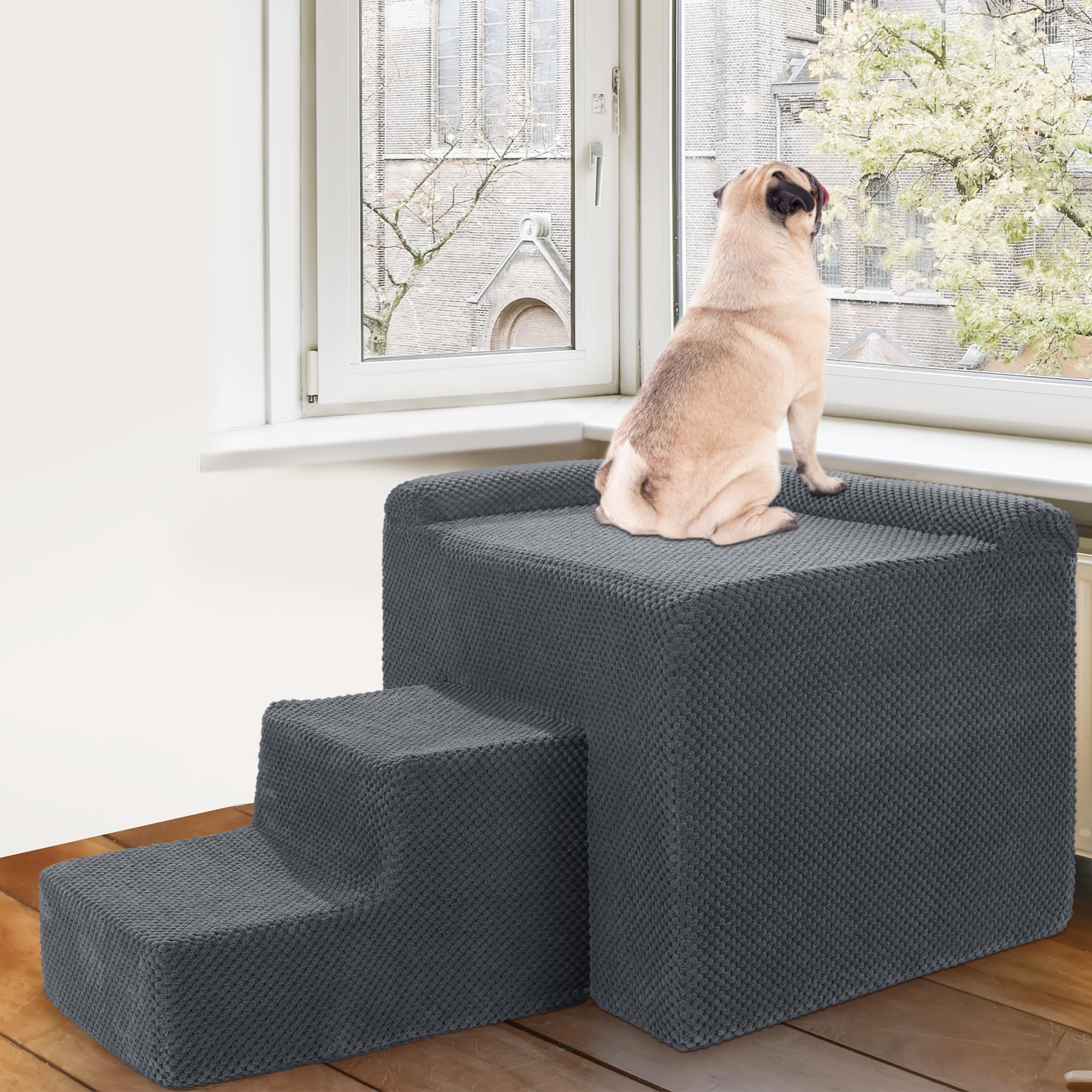 **HOMBYS Orthopedic Foam Dog Window Perch with Stairs – Soft & Supportive Pet Bed for Joint Protection – Easy Assembly 2-Part Bunk Bed – Perfect for Dogs to Relax & Watch Out the Window**    *(Use Case: Ideal for small to medium dogs who love lounging by the window while enjoying comfort and joint support.)*