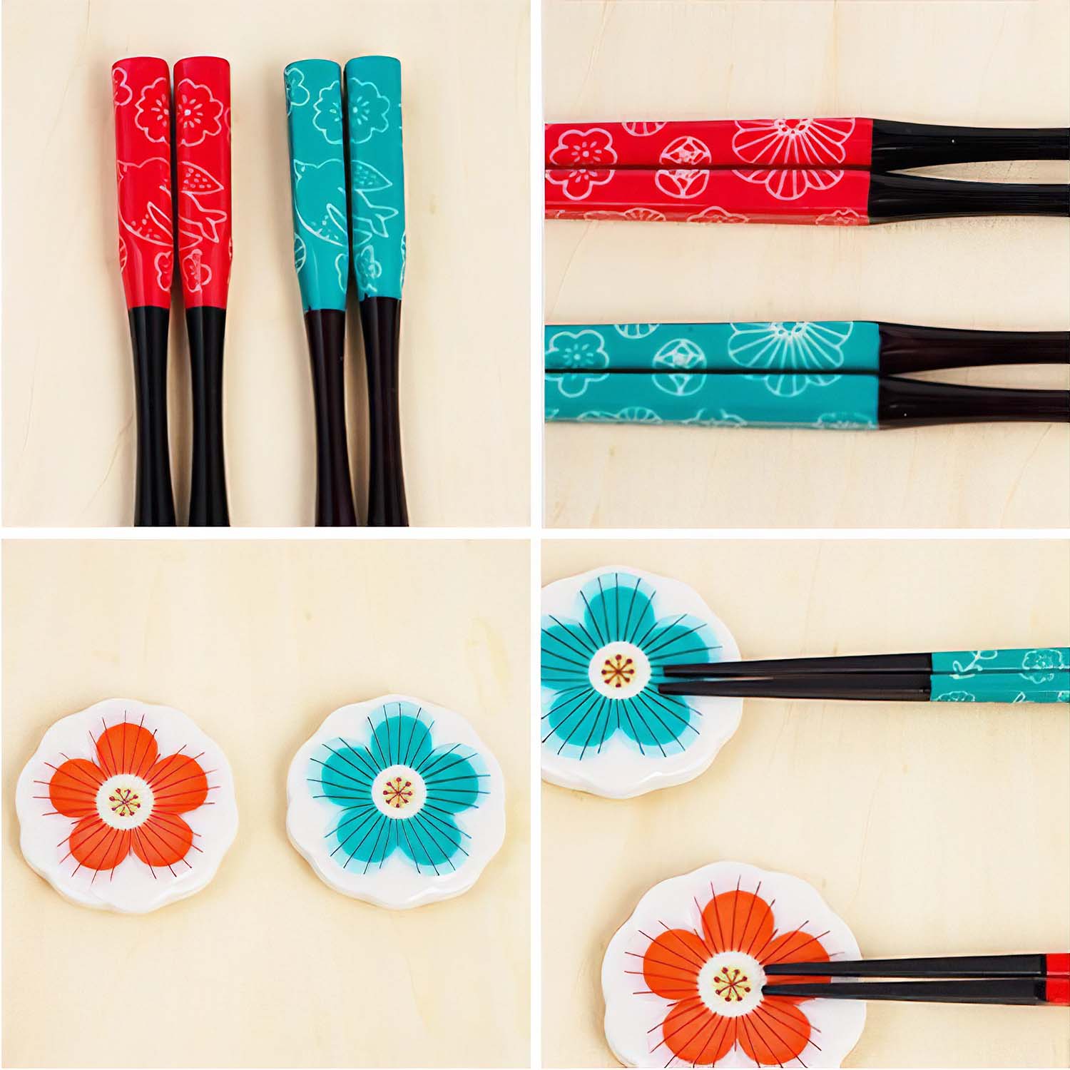 Premium Harekutani Porcelain Chopsticks Set with Chopstick Rests - Red & Green - Elegant Japanese Tableware for Sushi, Asian Cuisine & Home Dining