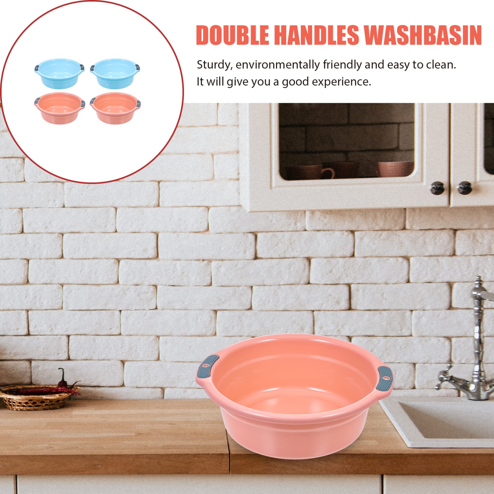 4-Piece Binaural Wash Basin Set - Small Plastic Sink Tub for Kitchen, Bottle Washing, Rice Cleaning & Baby Laundry | Durable PP Material for Dishwashing, Foot Soaking & Household Use | Space-Saving Bathroom & Kitchen Organizer