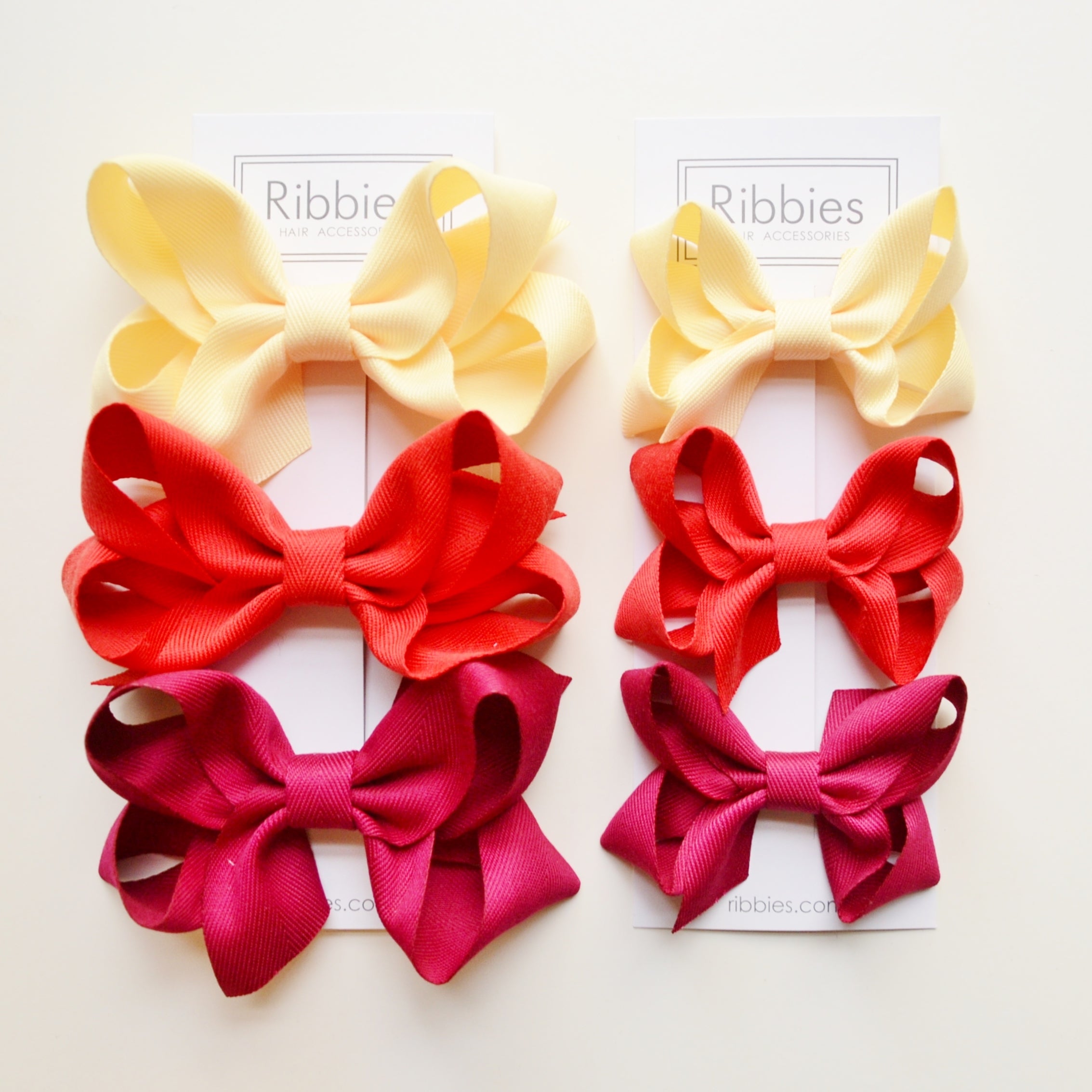 Medium Looped Hair Bows for Girls - Set of 3 (Yellow, Red & Burgundy) - Perfect for School, Parties & Special Occasions