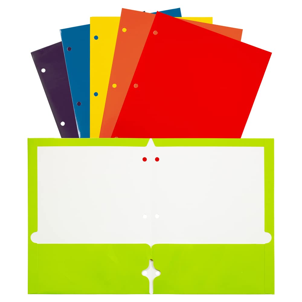 Laminated 3 Hole Punch School Folders - Letter Size, 6-Pack for Office & Classroom