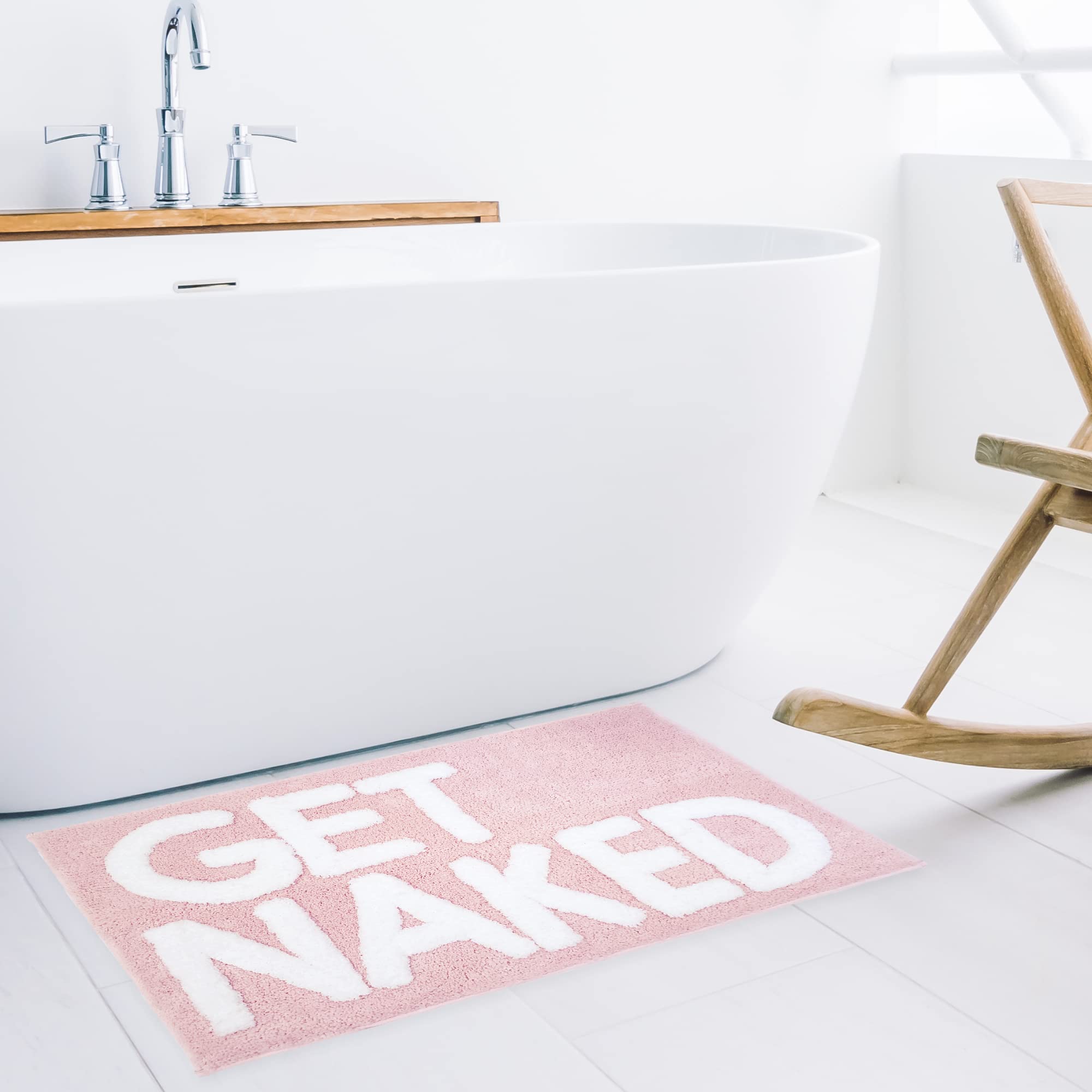 New Mungo Get Naked Bath Mat - Soft Blush Pink Bathroom Rug, Non-Slip Shaggy Mat for Bathroom Decor, Cute Home Accessories (31