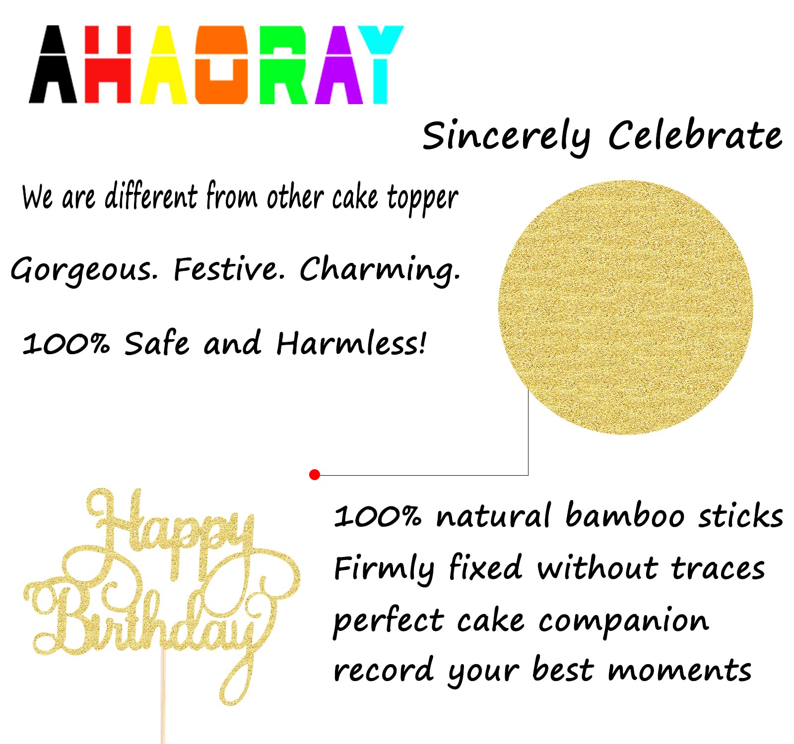 Gold Glitter Happy Birthday Cake Topper & Bunting Decor - Premium Birthday Party Cake Decoration Supplies for Photo Booth Props - Perfect for Birthday Cakes, Cupcakes, and Party Desserts