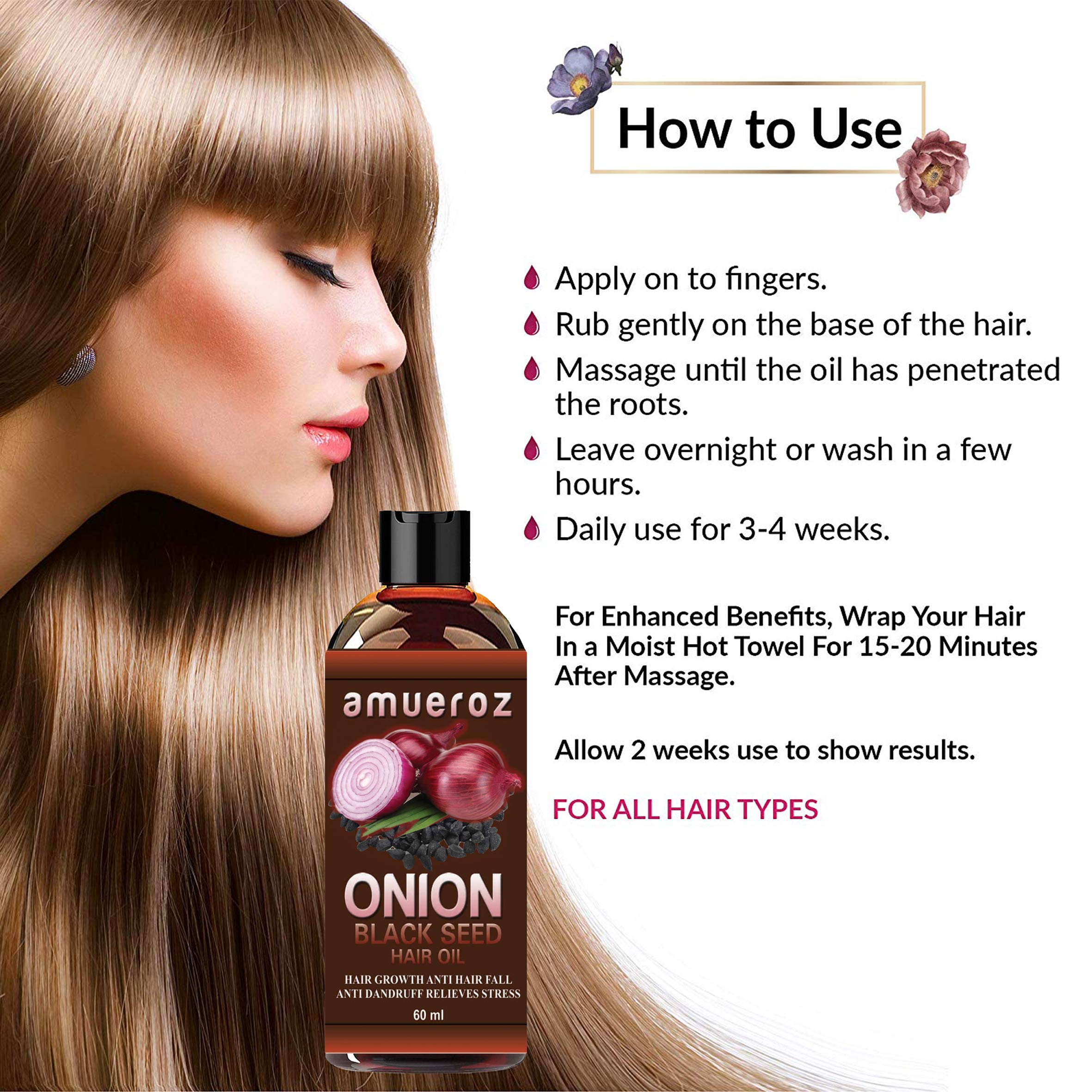 Amueroz Onion Shampoo for Hair Growth & Black Seed Hair Oil Set - 200ml Shampoo + 60ml Oil with Red Onion Extract | Natural Hair Care for Thinning Hair, Hair Loss Treatment & Scalp Health | Daily Use for Men & Women