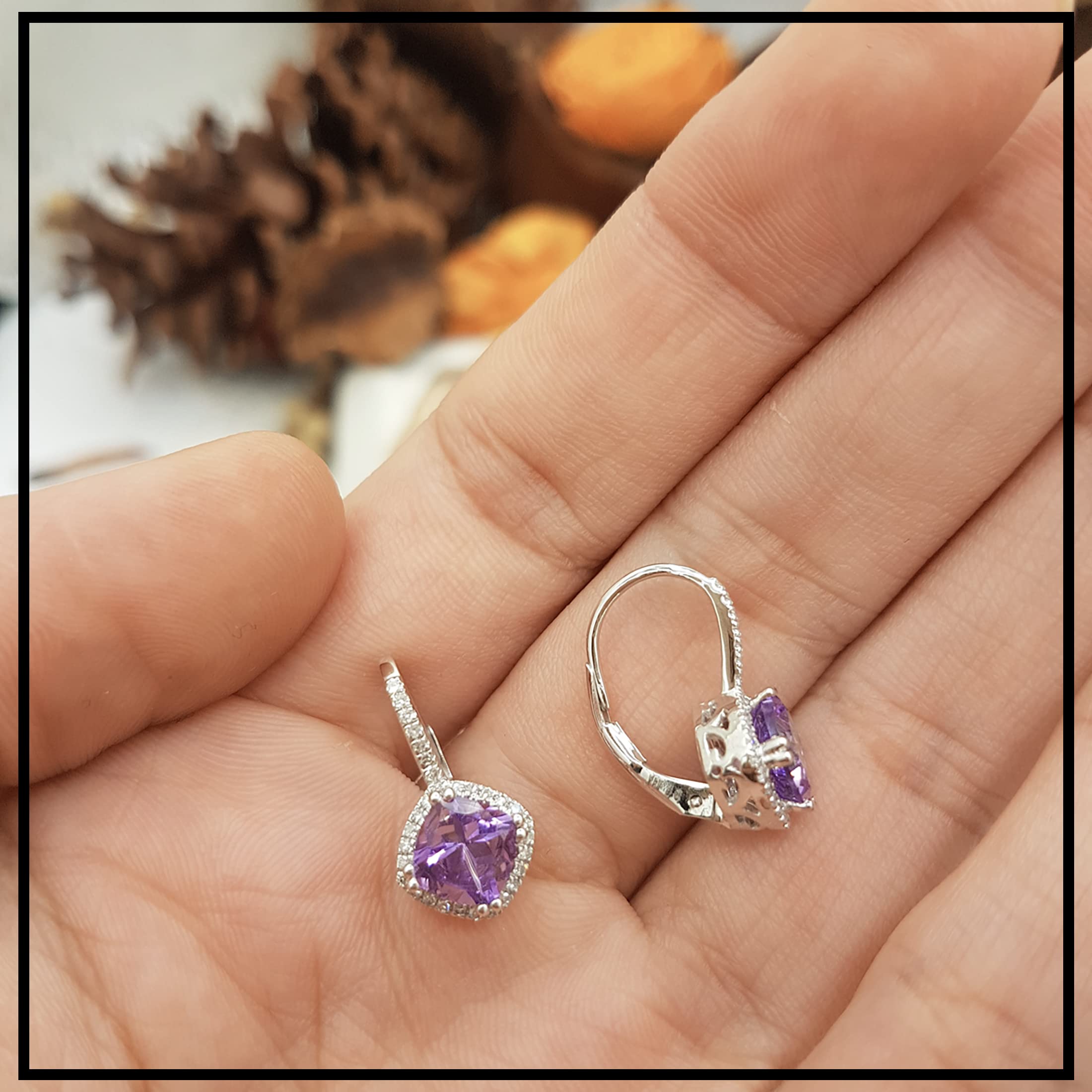 Dazzlingrock 10K Solid White Gold Women's Halo Hoop Earrings with 6mm Cushion Gemstone & Round White Diamond - Elegant Jewelry for Parties, Weddings & Special Occasions