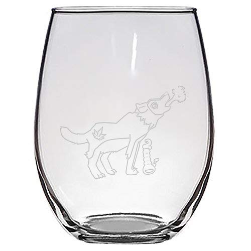 Howling Wolf Bong Glass - Laser Engraved Stemless Wine Glass for Smoking | Unique Pot Smoking Accessories | Perfect for Parties, Gifts & Cannabis Enthusiasts
