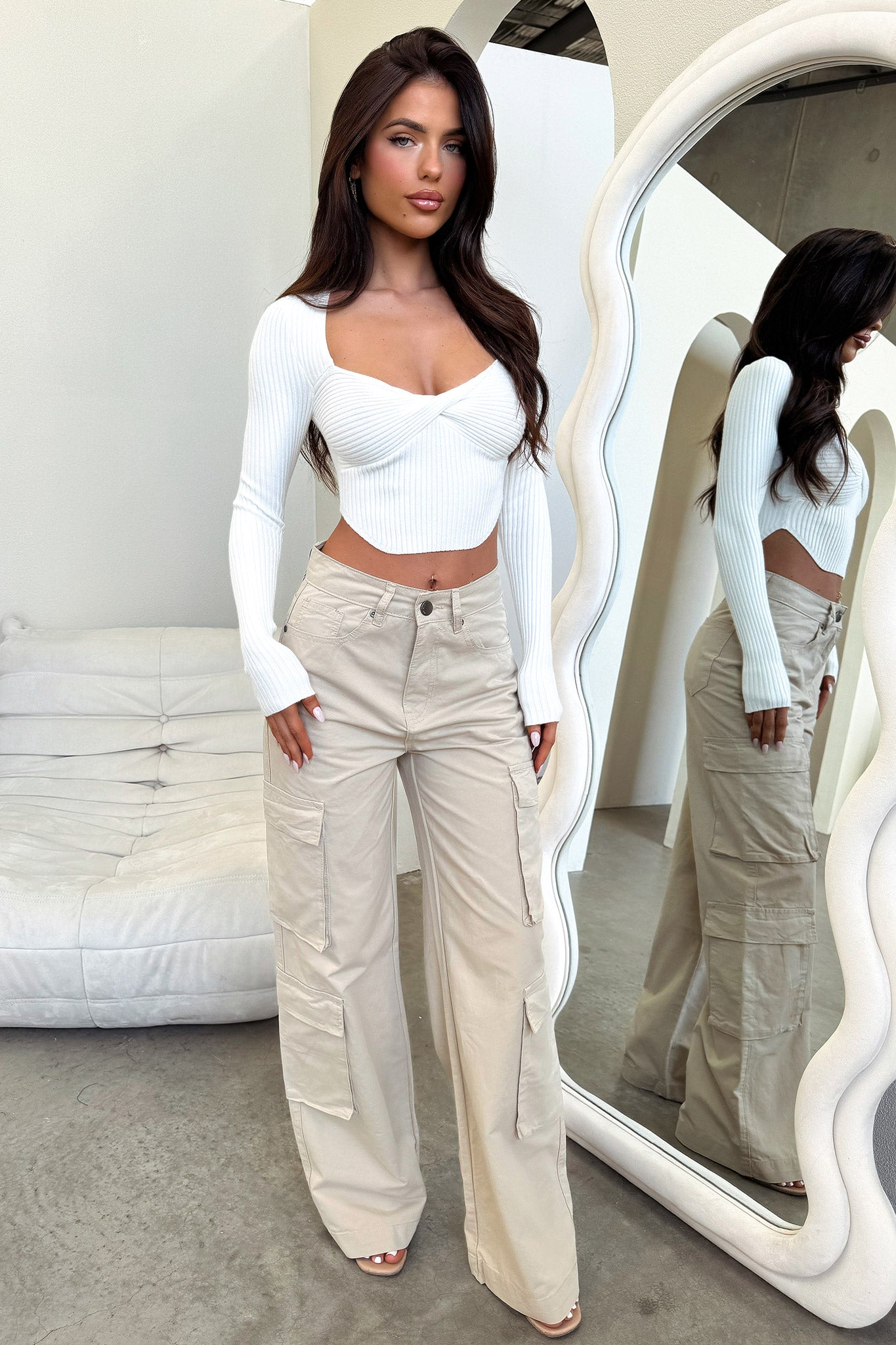 Alyssa Women's Casual Cargo Pants - Beige | High Waisted Utility Pants with Multiple Pockets | Perfect for Hiking, Travel & Everyday Wear
