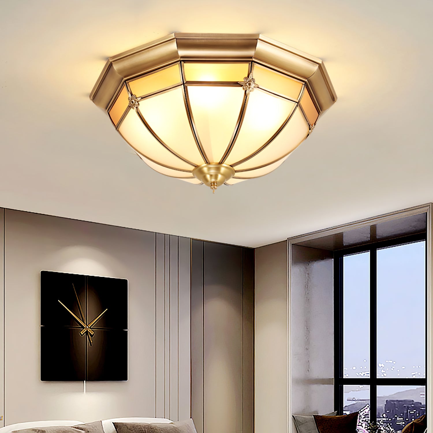 Vintage Brass Dome Flush Mount Ceiling Light Fixture - Elegant Lighting for Bedroom, Living Room, or Hallway