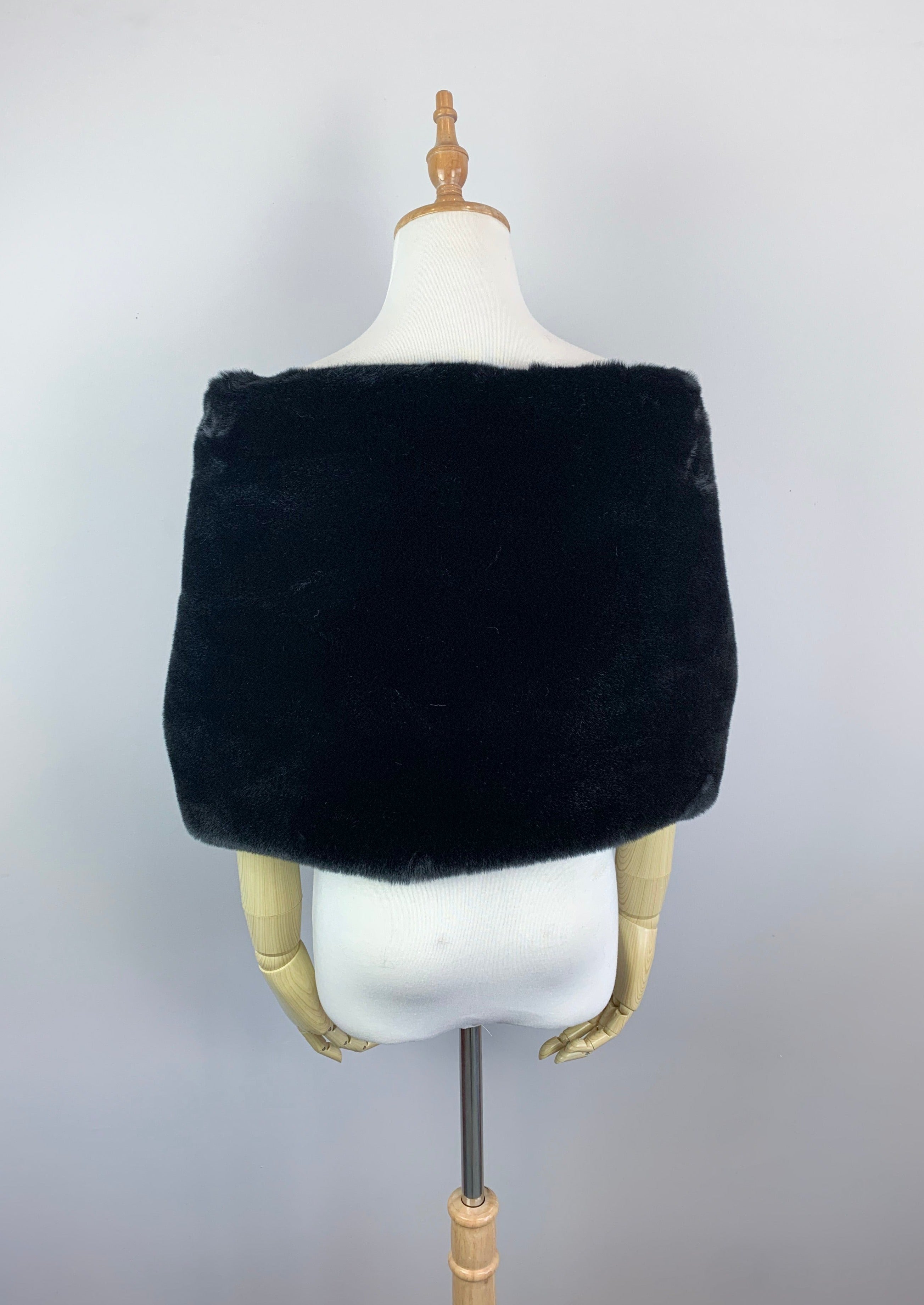 Black Faux Fur Bridal Cape - Elegant Wedding Shawl for Bride (Audrey Blk05) | Perfect for Winter Weddings, Photo Shoots & Formal Events