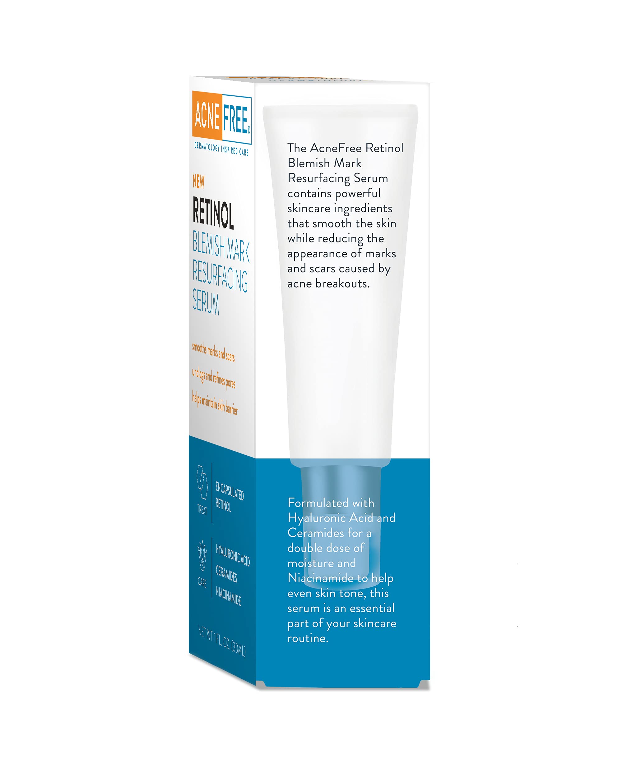 AcneFree Retinol Blemish Mark Resurfacing Serum with Hyaluronic Acid & Niacinamide - Reduces Acne Scars, Controls Redness, 1 fl oz - Perfect for Nighttime Skincare Routine & Post-Acne Treatment