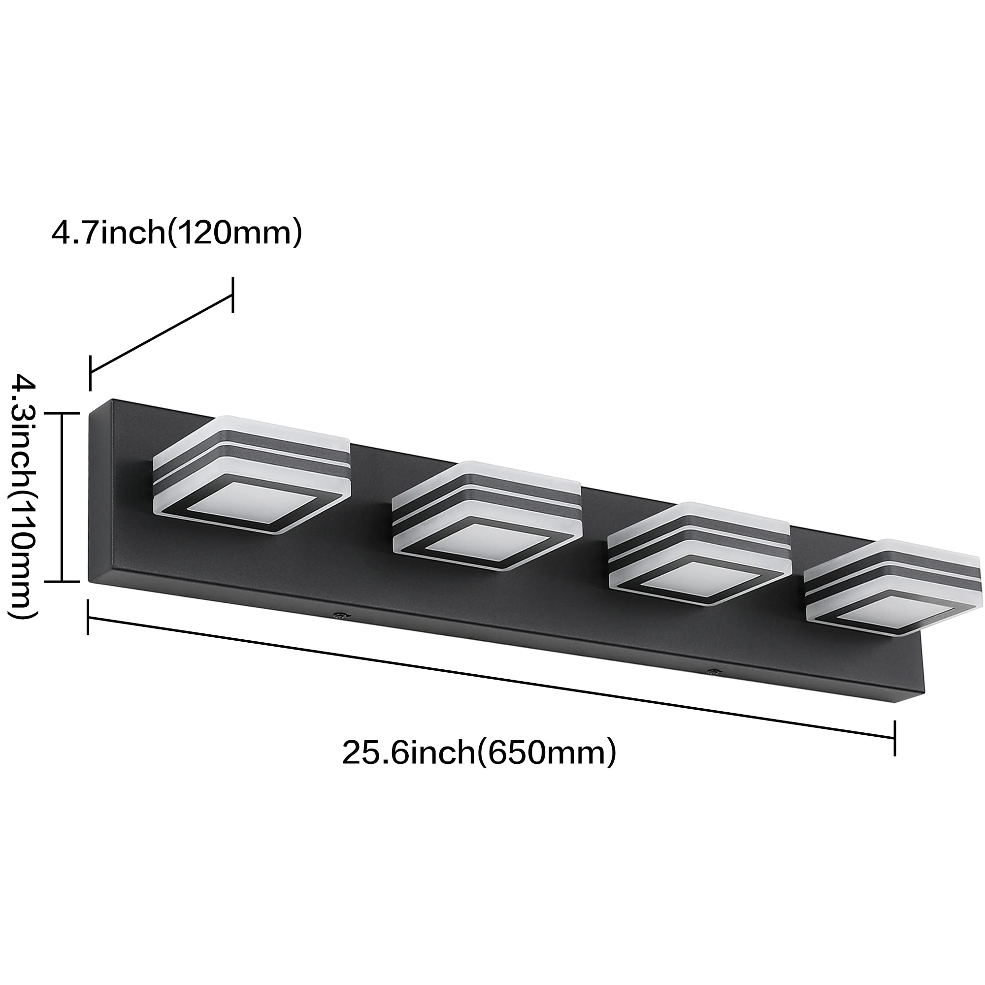 Modern Black LED Vanity Lights - 4 Dimmable Bathroom Fixtures for Mirror