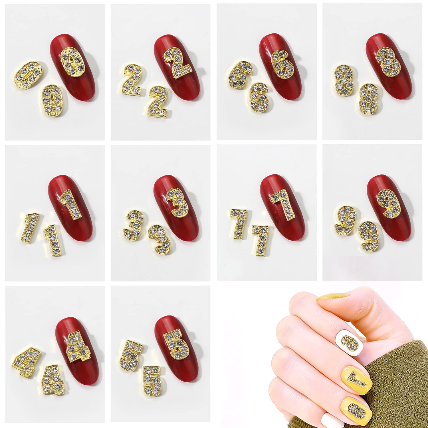 30pcs Gold Number Nail Charms - 3D Nail Art Jewels, Rhinestones & Studs for DIY Nail Decoration | Perfect for Manicures, Parties & Nail Art Designs