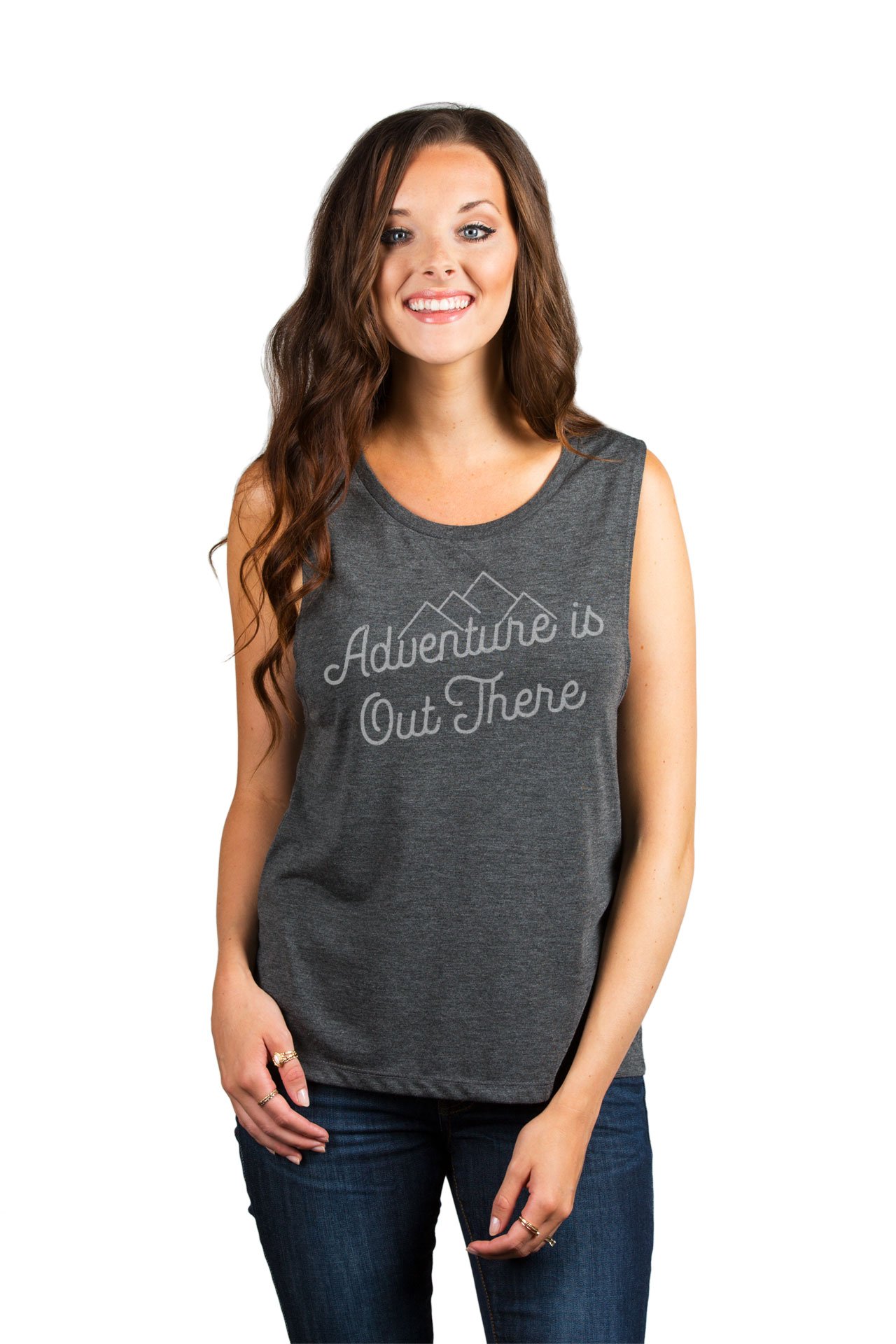 Adventure is Out There Women's Fashion Sleeveless Muscle Tank Top Tee - Workout, Yoga, Running & Summer Casual Wear
