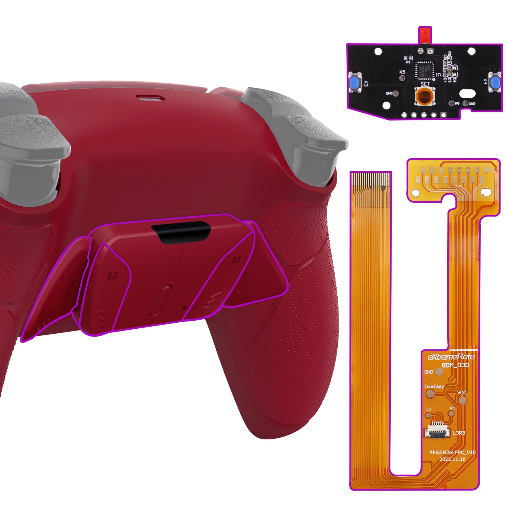 eXtremeRate Volcanic Red Rubberized Grip Programmable RISE4 Remap Kit for PS5 Controller (BDM-030/040/050) - Upgrade Board, Redesigned Back Shell & 4 Back Buttons | Enhanced Gaming Performance for FPS, Racing & Action Games