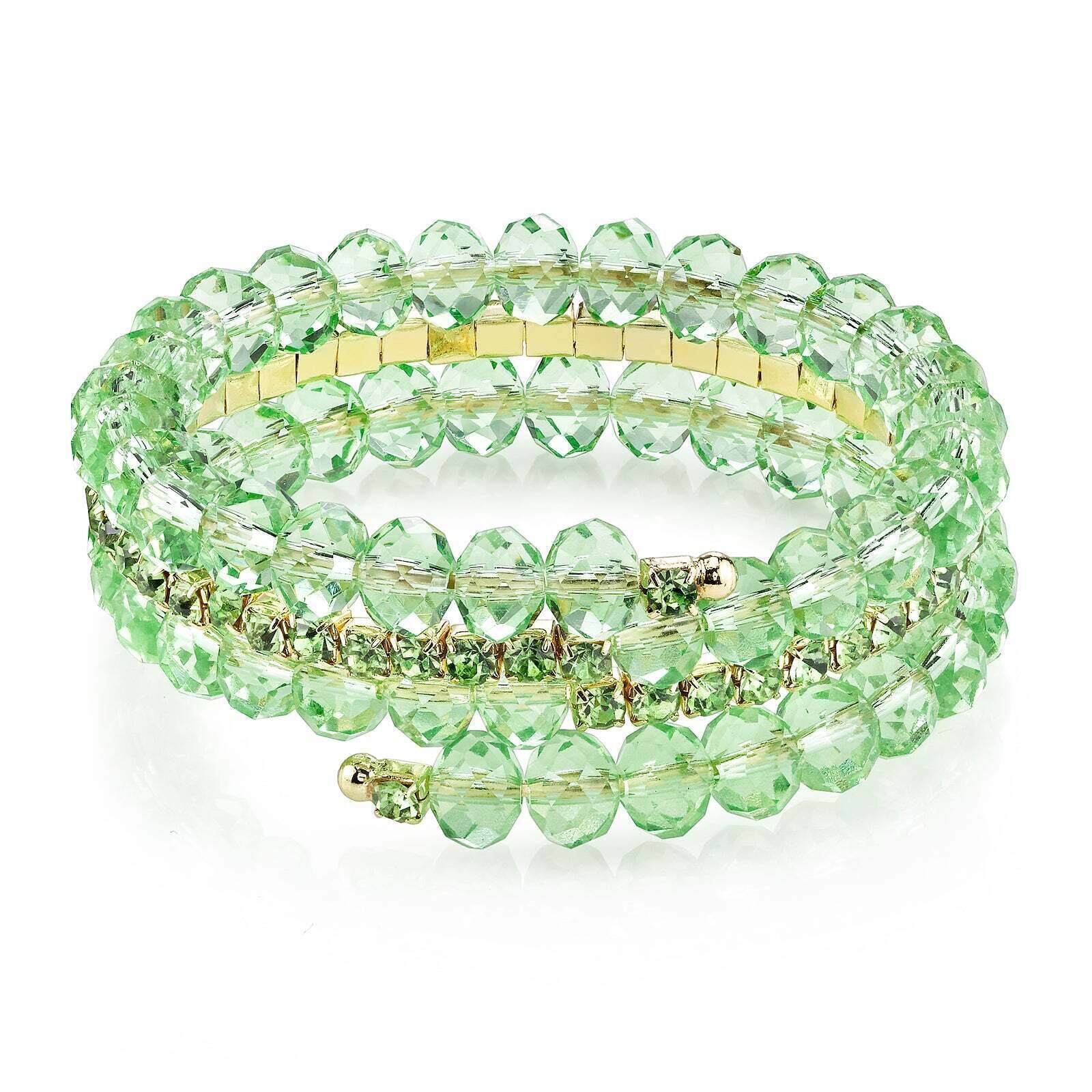 1928 Jewelry Lux Cut Beaded Glass Crystal Coil Bracelet for Women - Vintage Style Beaded Stretch Bracelet - Perfect for Parties, Weddings & Special Occasions