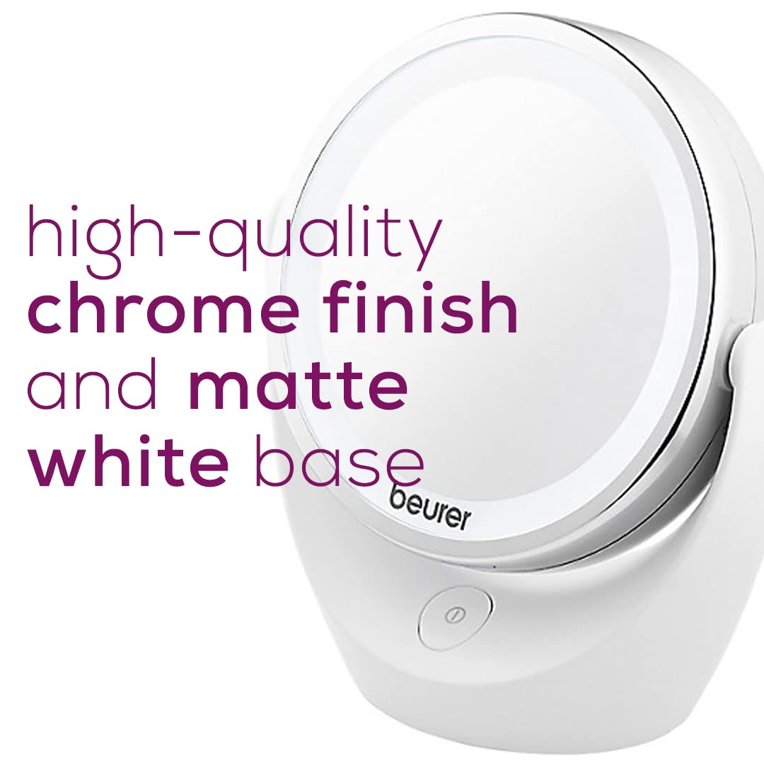 Beurer 5x Magnifying Double-Sided Cosmetic Vanity Makeup Mirror with LED Lights - 360° Swivel Rotation, Cordless (Model BS49) | Perfect for Makeup Application, Skincare Routine & Eyebrow Grooming
