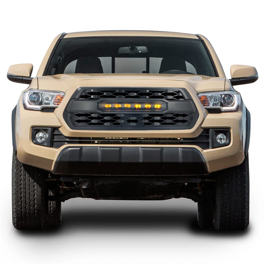 TRD Pro Style Grille for Toyota Tacoma 2016-2021 | Matte Black Front Grill with LED Off-Road Lights | Compatible with Non-Radar Models | Upgrade for Off-Roading & Truck Customization