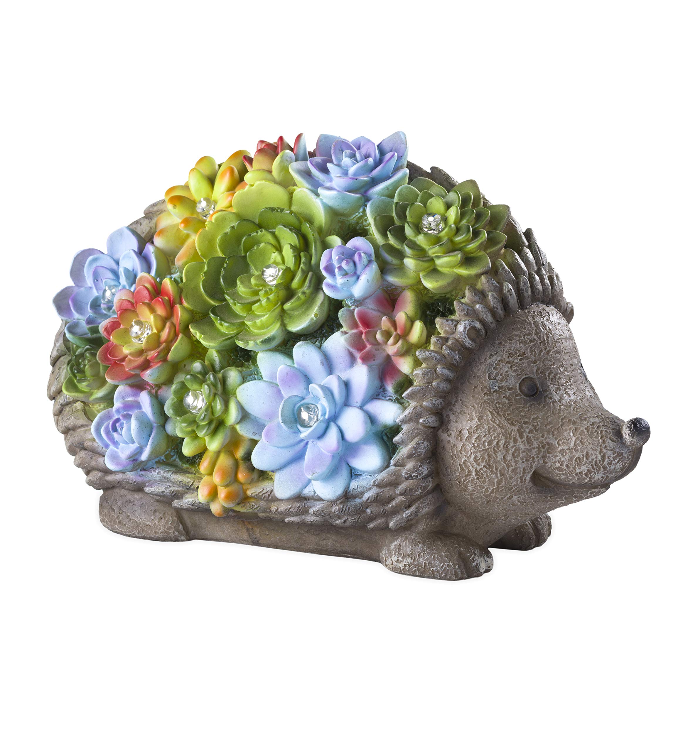 Solar-Powered Hedgehog Garden Statue - Colorful LED Succulent Resin Decor for Outdoor & Indoor Use - Weatherproof Solar Light for Yard, Patio, or Home Décor