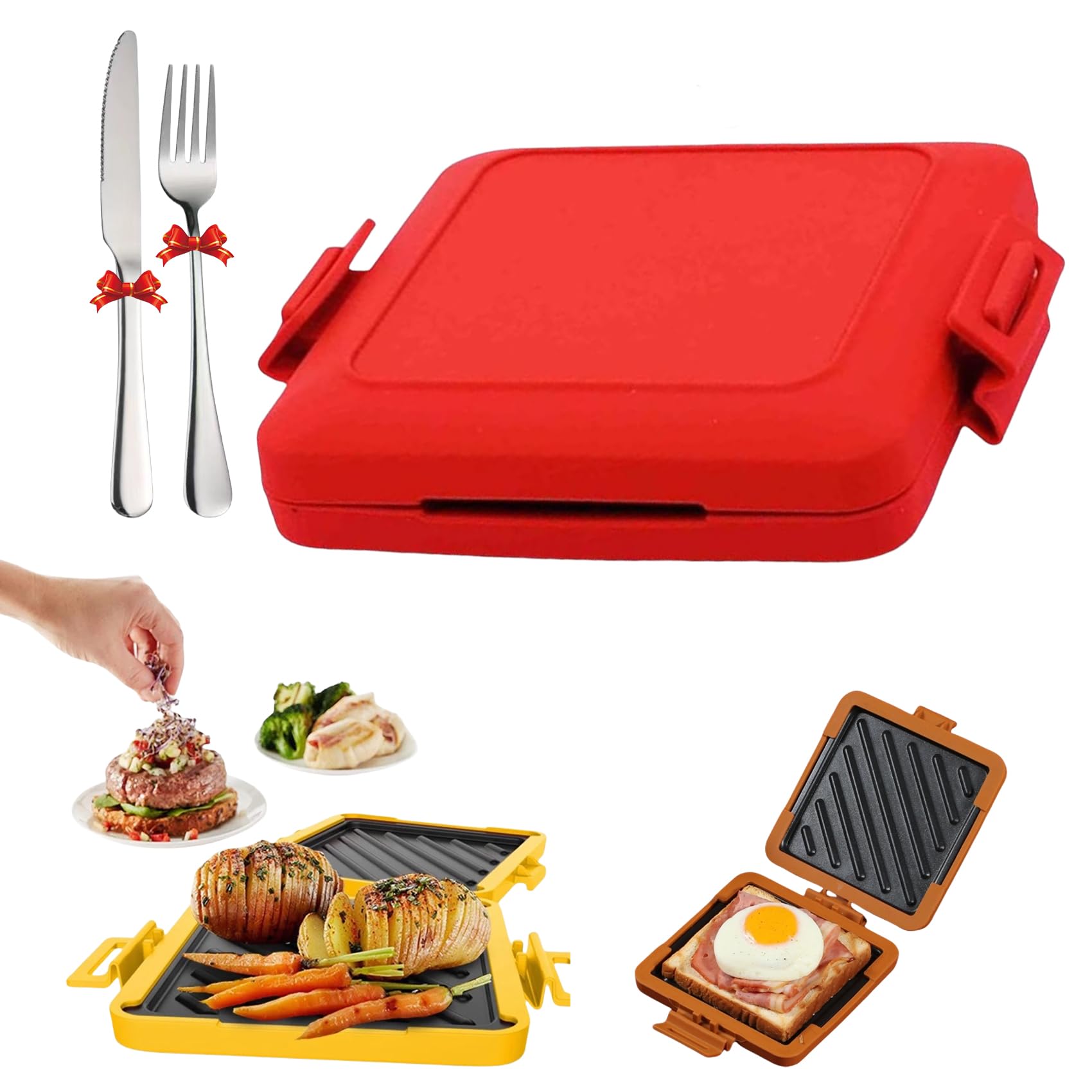Microwave Toastie Maker & Sandwich Press with Adjustable Silicone Straps - Red | Quick & Easy Hot Sandwiches for Breakfast, Lunch or Snacks | Perfect for Dorms, Offices & Small Kitchens