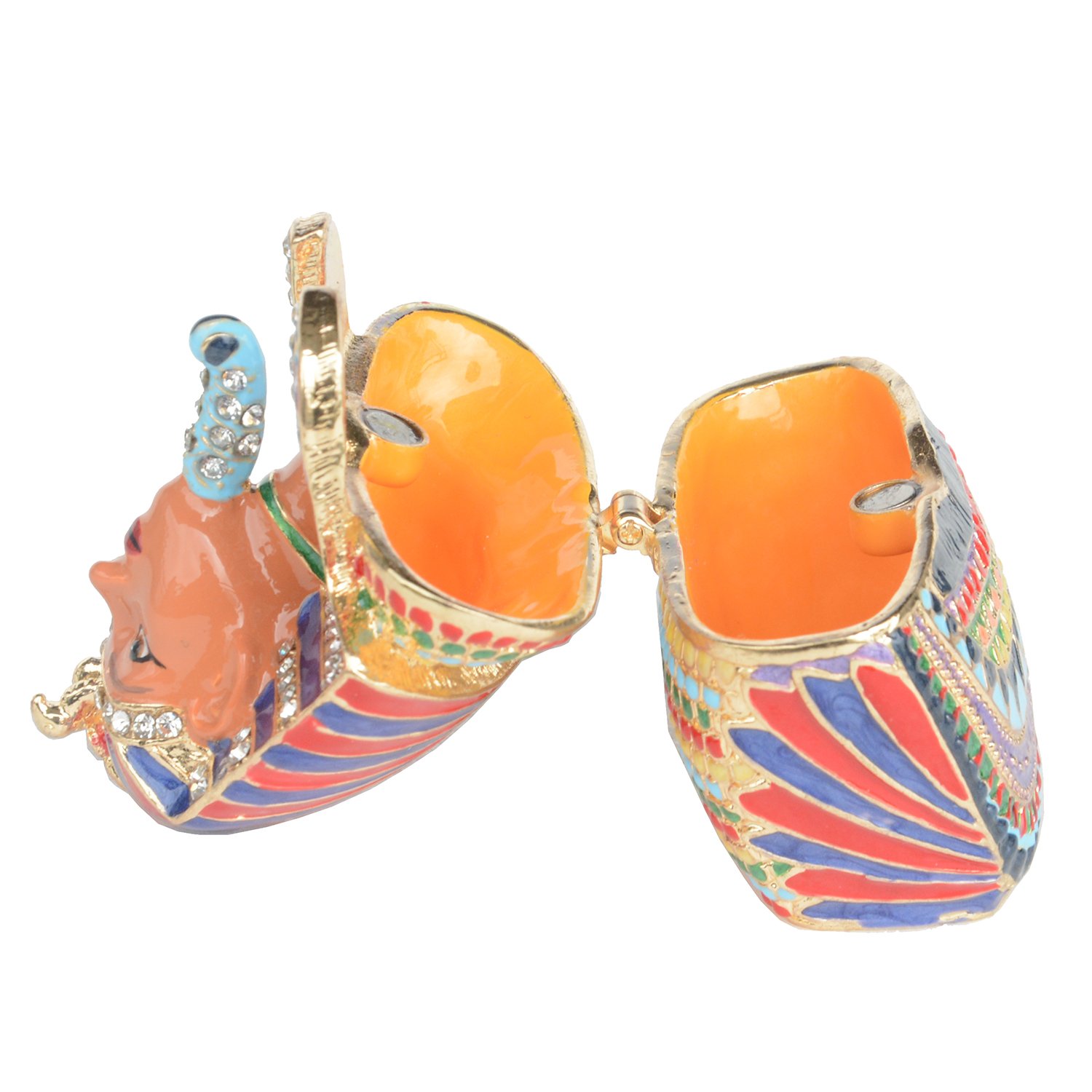 Egyptian Tutankhamun Pharaoh Jewelry Box - Hand-Painted Decorative Trinket Box with Hinged Lid, Ring & Earring Holder - Unique Collectible Figurine for Home Decor, Gift, or Display