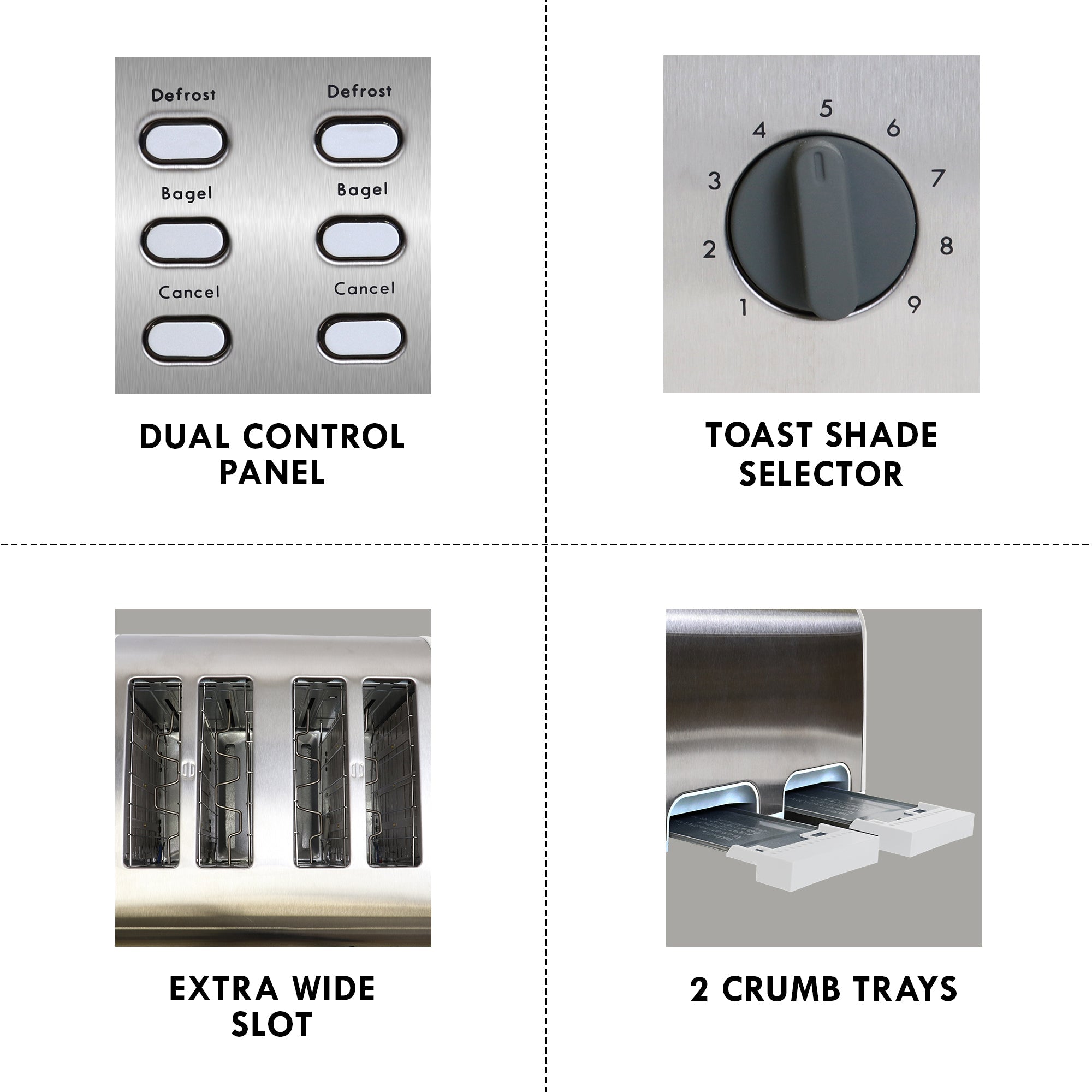 Kenmore 4 Slice Toaster - Stainless Steel White Toaster with Dual Controls, Extra Wide Slots, Bagel & Defrost Functions, 9 Browning Levels & Removable Crumb Tray - Perfect for Bread, Toast, English Muffins & Pastries - Ideal for Breakfast, Brunch & Family Kitchen Use