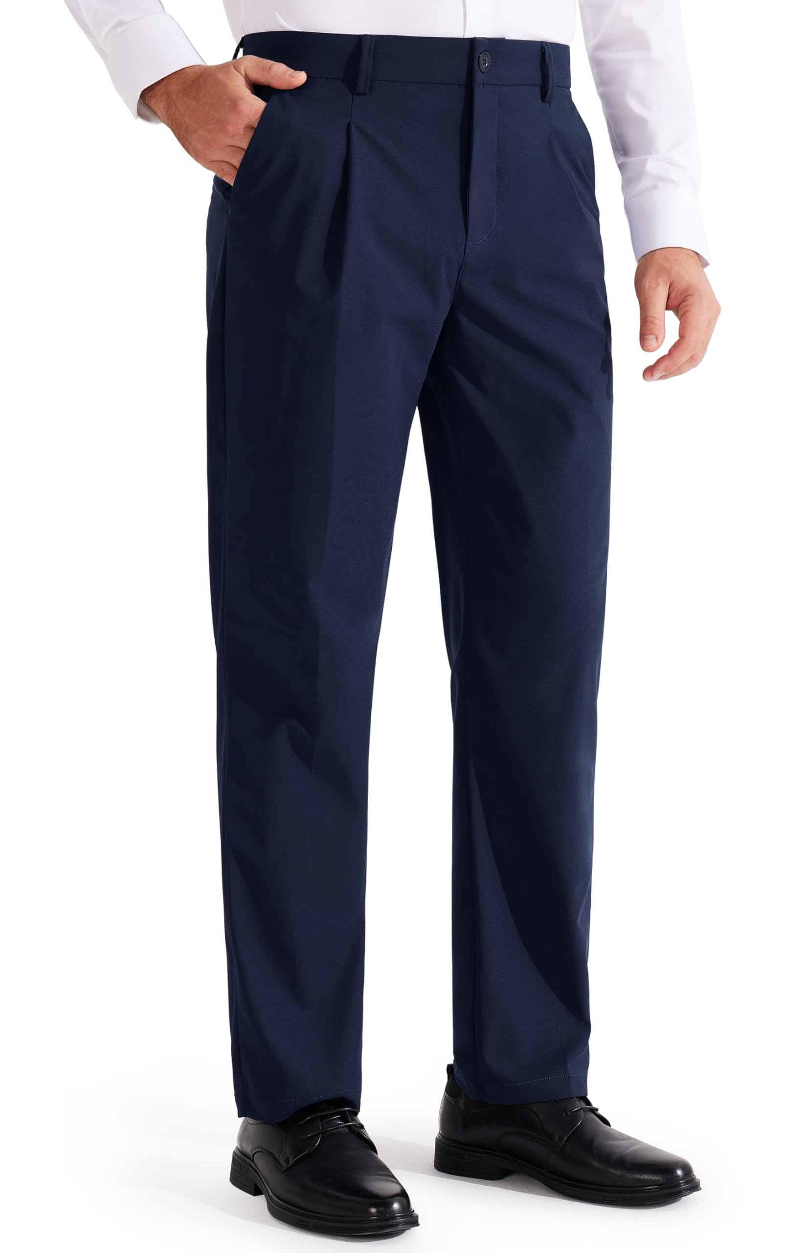 Libin Men's Classic Fit Pleated Front Dress Pants - Stretch Work & Golf Pants for Business Casual (29