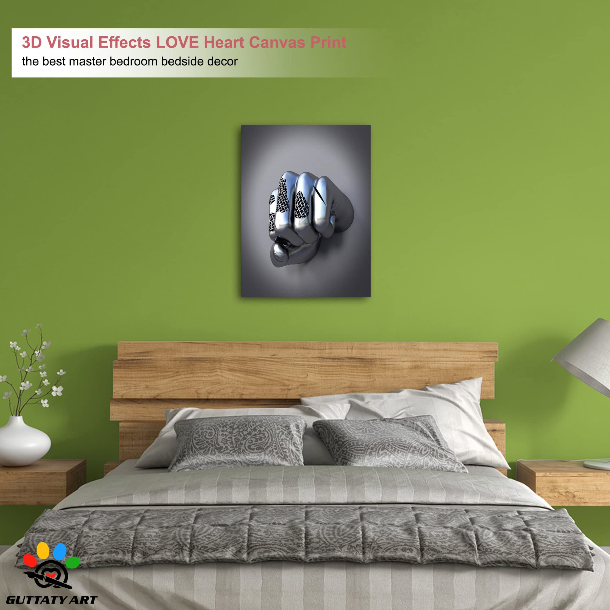 3D Metal Effect Fist Canvas Wall Art - Modern Silver Framed Wall Decor for Men's Bedroom & Living Room - Valentine's Day Gift Idea - 18x24 Inches - Perfect for Home Office, Man Cave, or Contemporary Interior Design