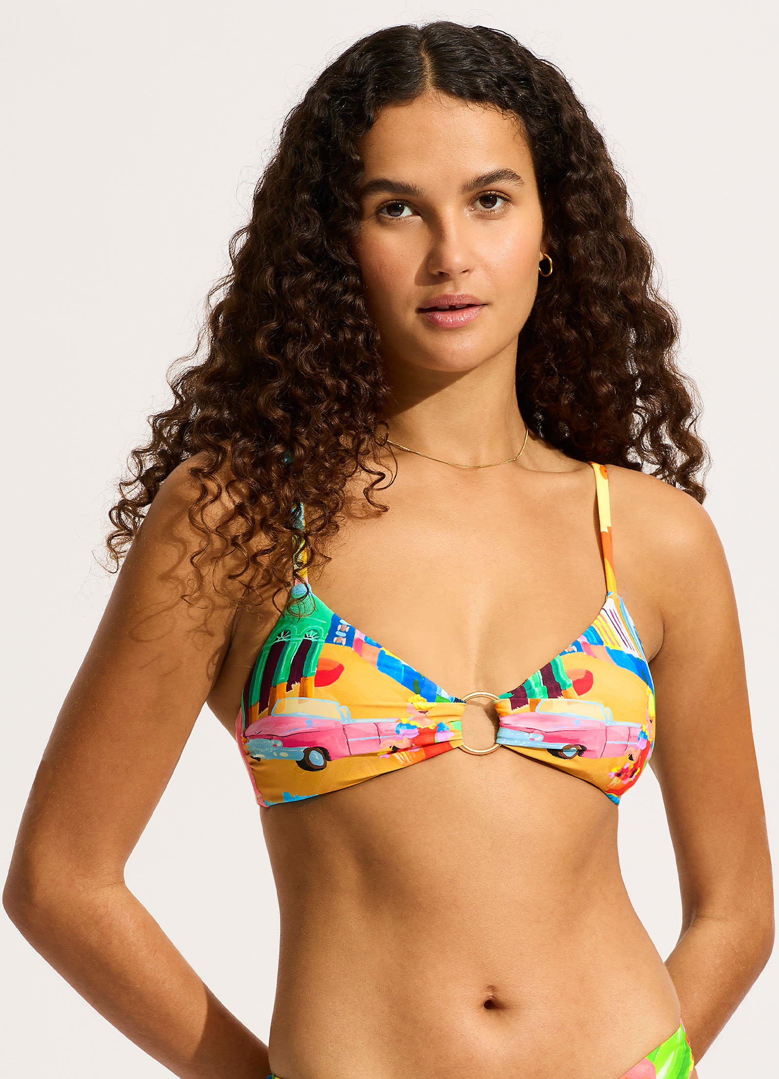 Turquoise Triangle Bikini Top with Ring Front Detail - Sexy Swimwear for Beach, Pool & Summer Vacations