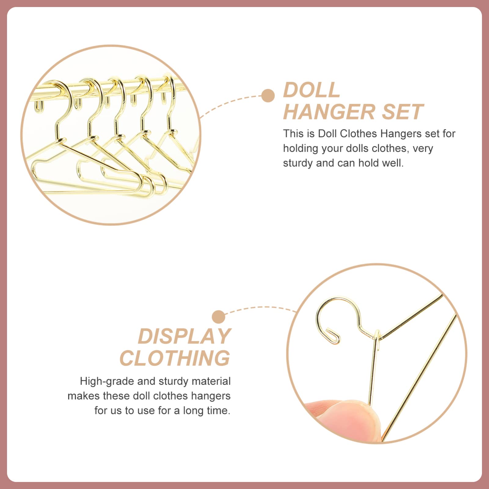 NUOBESTY Miniature Doll Clothes Hangers Set - 10pcs Golden Metal Dress Hangers for Dollhouse Wardrobe, Closet Organizer & Fashion Doll Accessories - Perfect for Barbie Dolls, American Girl & DIY Dollhouse Furniture Projects