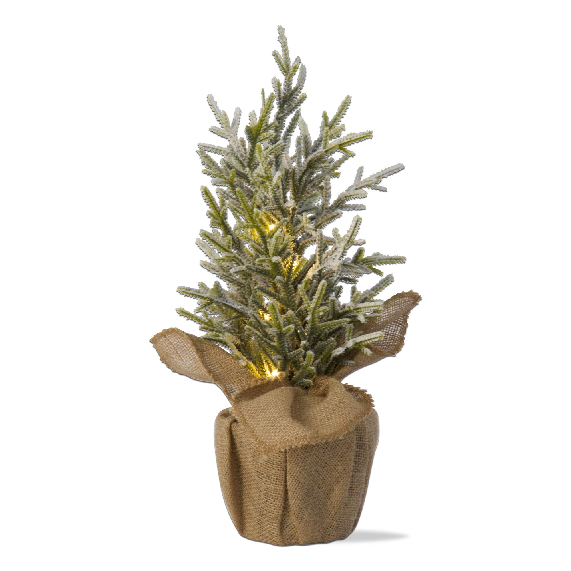 Mini LED Light-Up Pine Christmas Tree with Burlap Pot - 6Hr Auto Timer, Indoor Tabletop Decor for Holiday, Xmas, Home & Office Desktop (Green) | Perfect for Holiday Parties, Gift Exchanges & Festive Home Decor